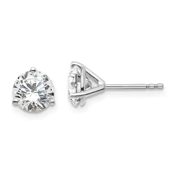 14k White Gold 3-Prong Solitaire Martini Studs with Round Lab Grown Diamond - Image 3