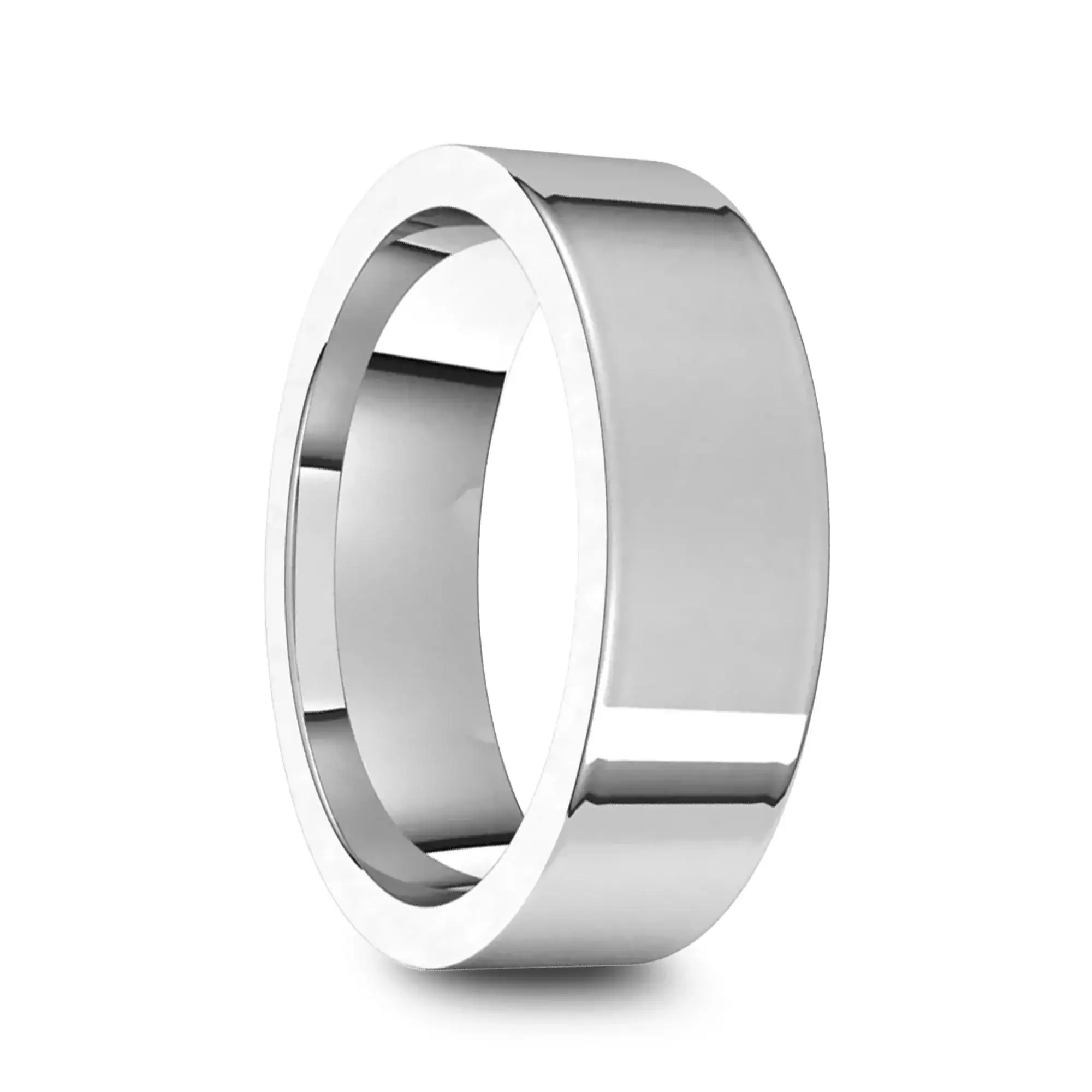 10k White Gold Men's Flat Ring with Polished Finish - 5mm - 10mm