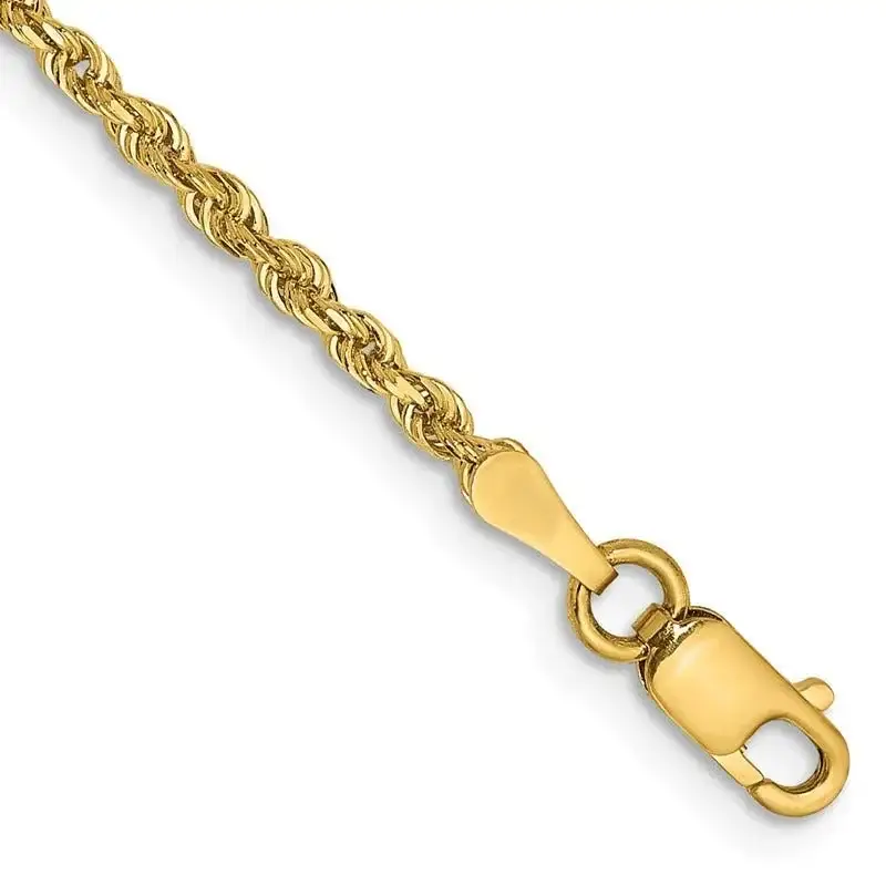 14K 8 Inch 2mm Diamond-cut Quadruple Rope Lobster Clasp Chain Bracelet