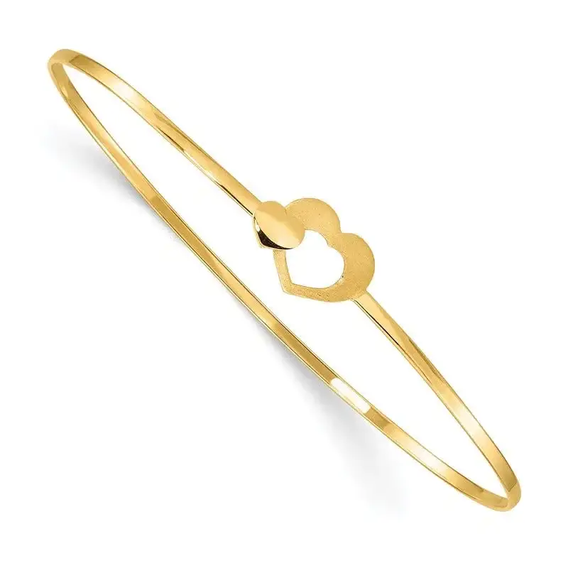 14K Brushed and Polished Hearts Flexible Bangle - Image 2
