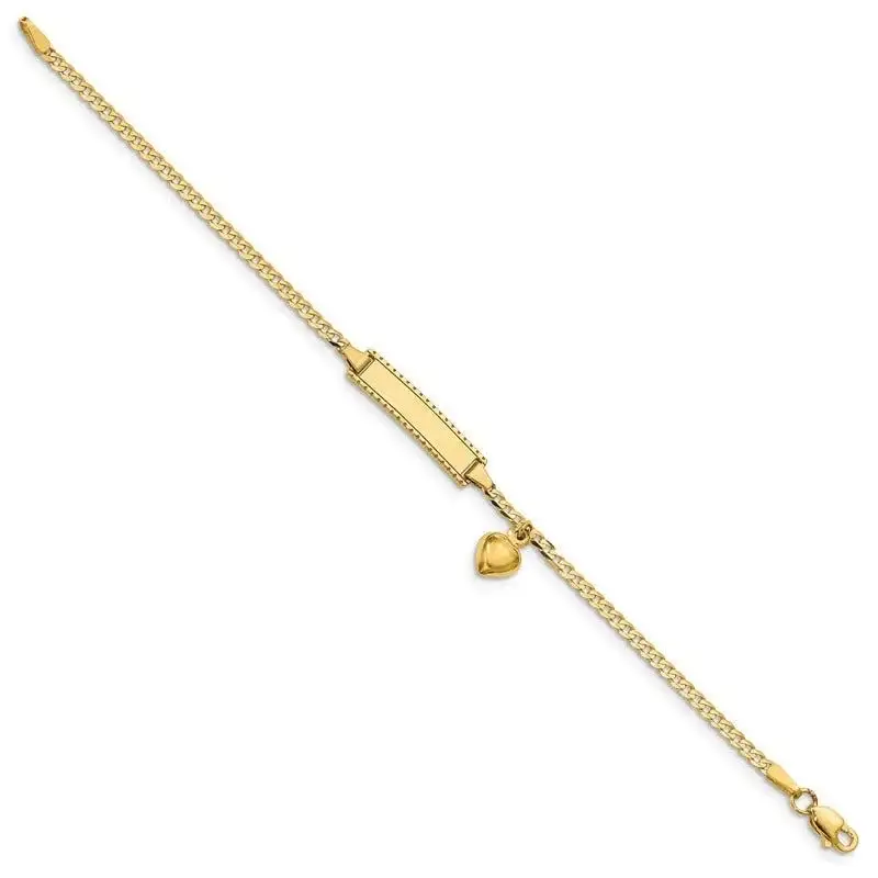 14k Children's Heart Dangle Curb Link ID Bracelet - Image 2