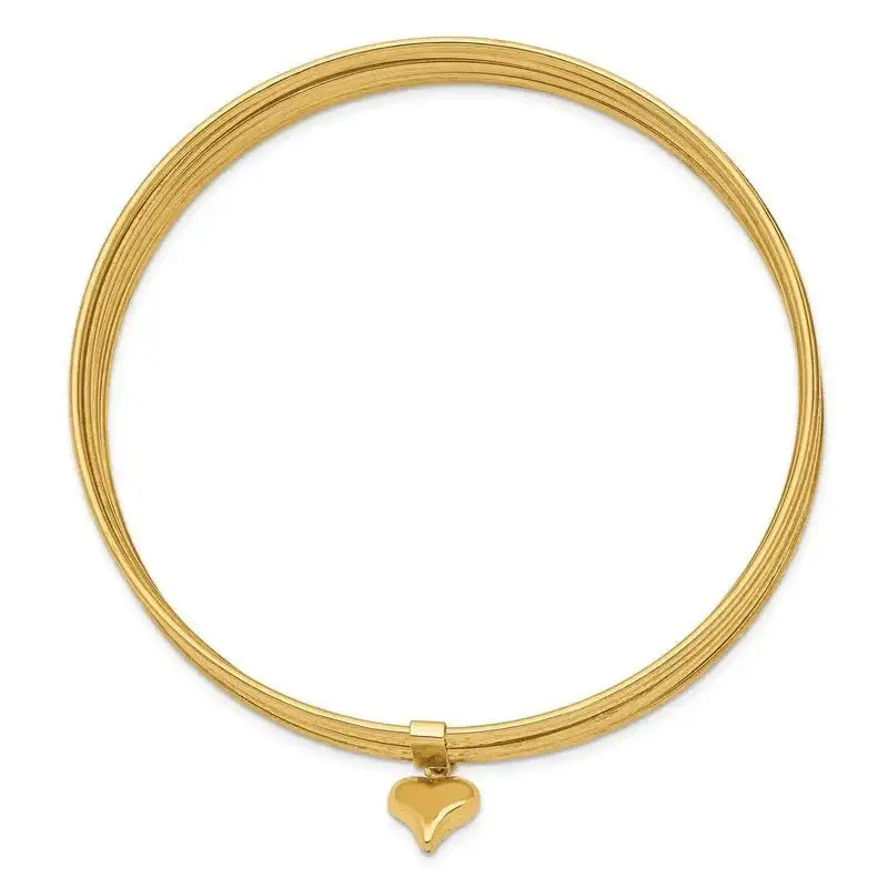 14K Oversized w/ Dangle Heart Set of 7 Slip-on Textured Bangles - Image 2