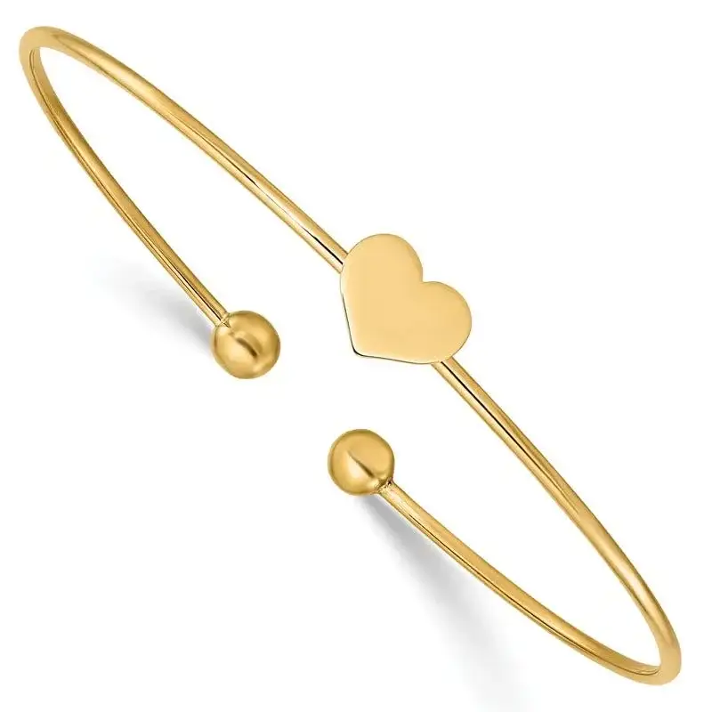 14K Polished Heart Flexible Bangle - Image 2