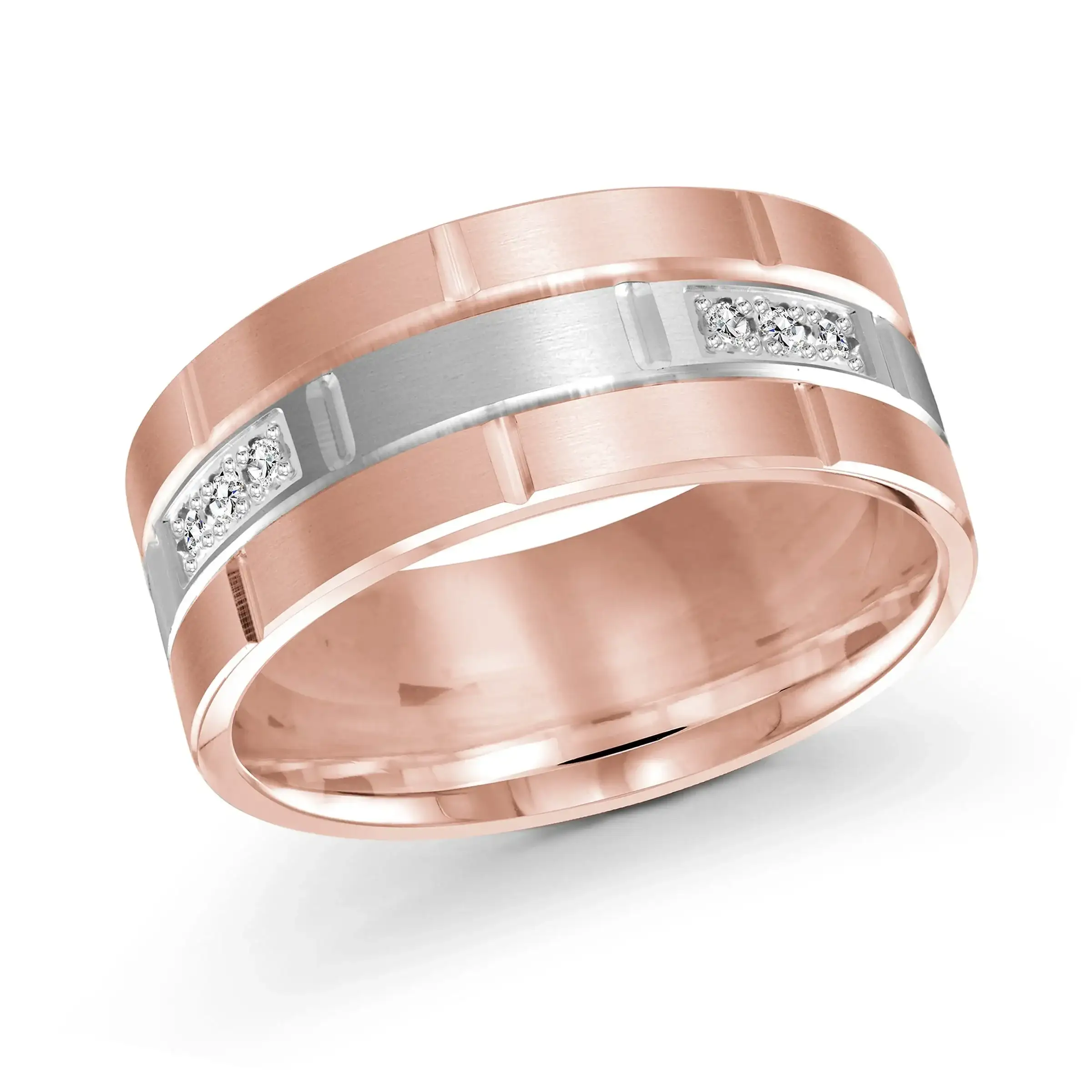 14K Rose Gold with 14K White Gold and Inlaid Diamonds Ring from the Executif Collection by Malo - FJMD-002-9PW18
