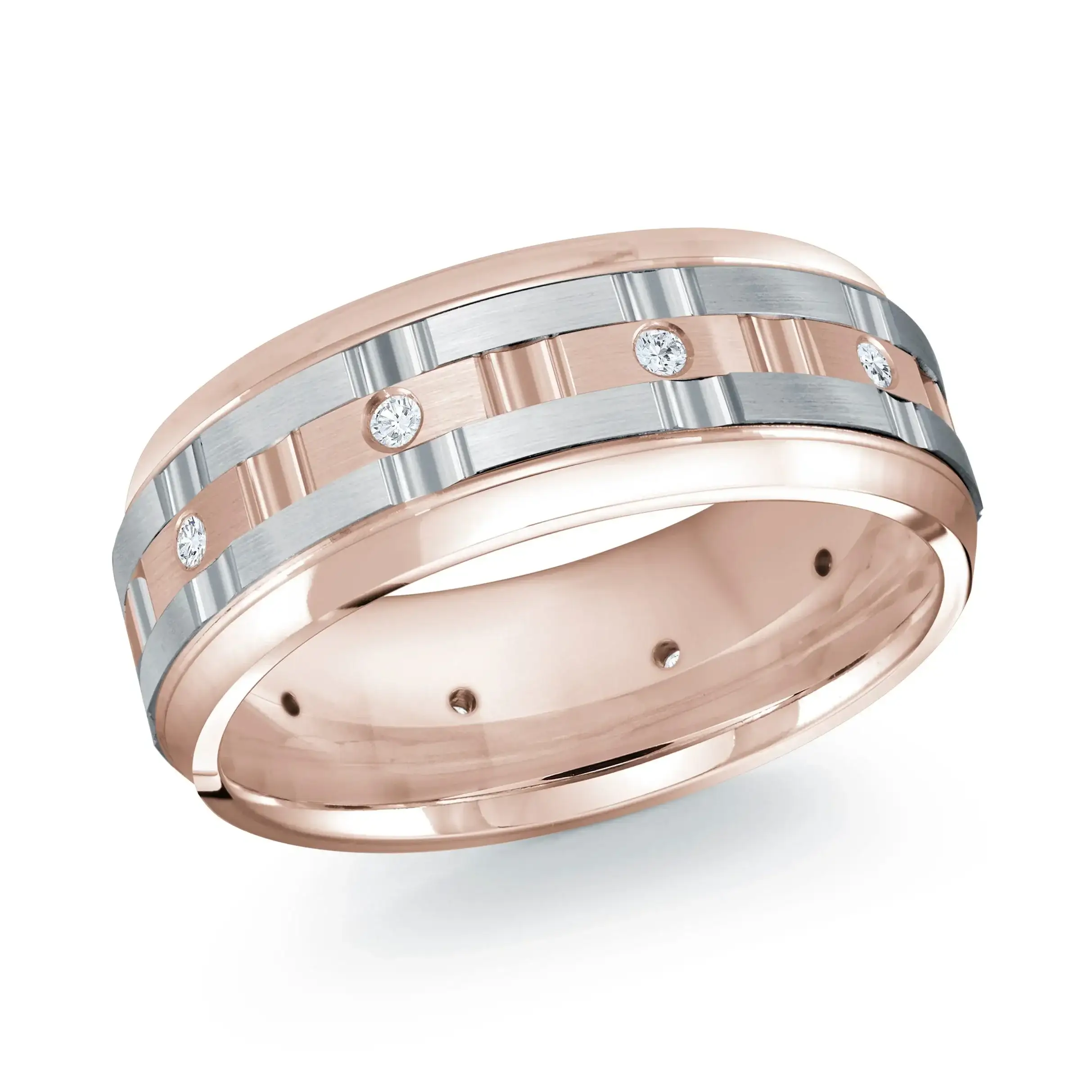 14K Rose Gold with 14K White Gold and Inlaid Diamonds Ring from the Executif Collection by Malo - MRD-086-8PW15