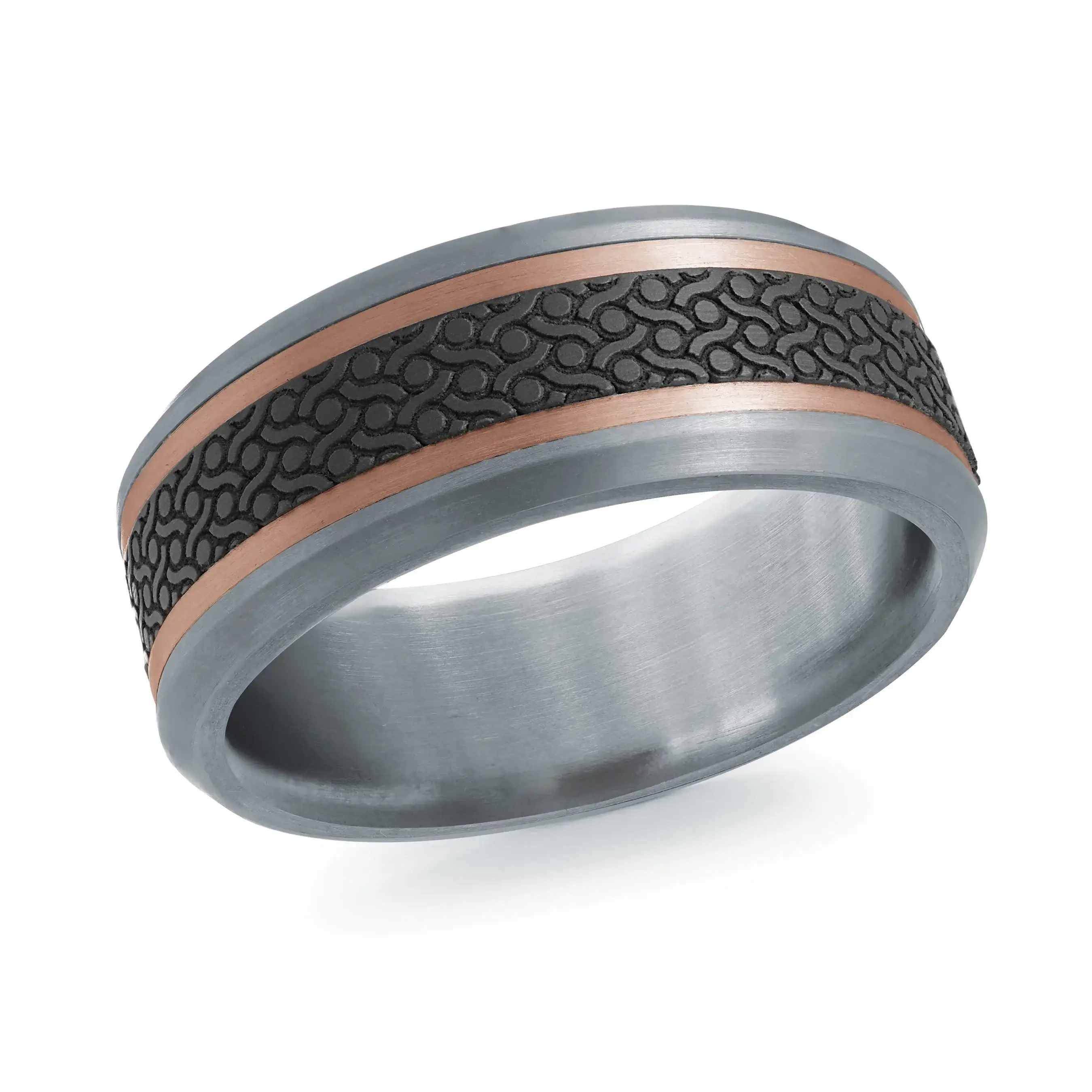 14K Rose Gold with Carbon Fiber Ring from the Tantalum Collection by Malo - MRDTC-013-8PB
