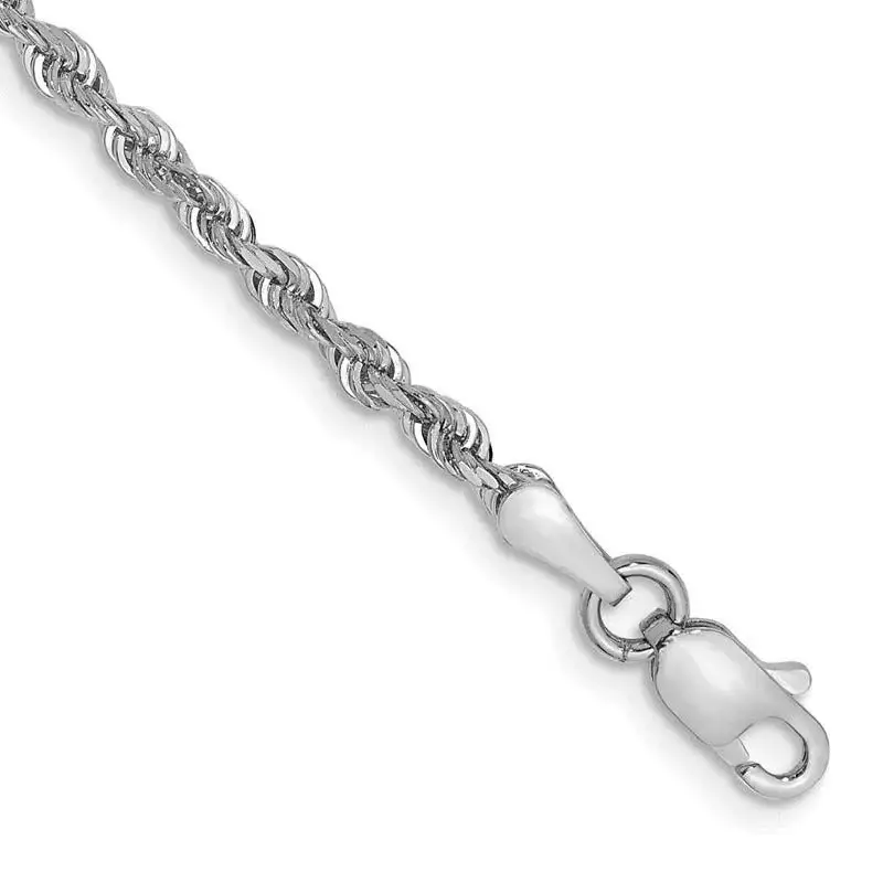 14K White Gold 8 Inch 2.25mm Diamond-cut Quadruple Rope Lobster Clasp Chain Bracelet