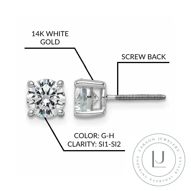 14K White Gold 4-Prong Solitaire Basket Studs with Lab Grown Diamond - Image 3