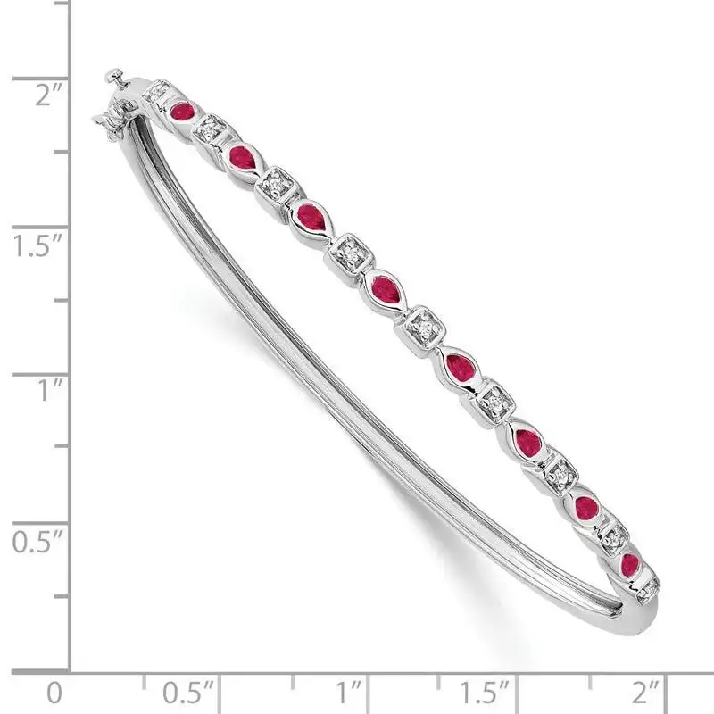 14k White Gold Ruby and Diamond Bangle - Image 2