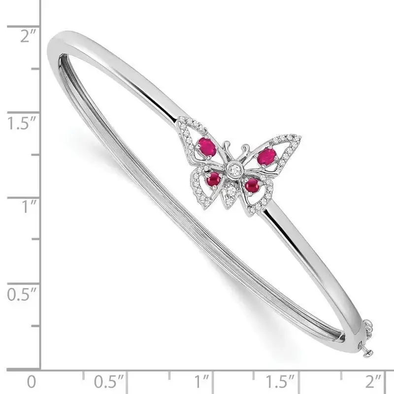 14k White Gold Ruby and Diamond Butterfly Bangle - Image 2