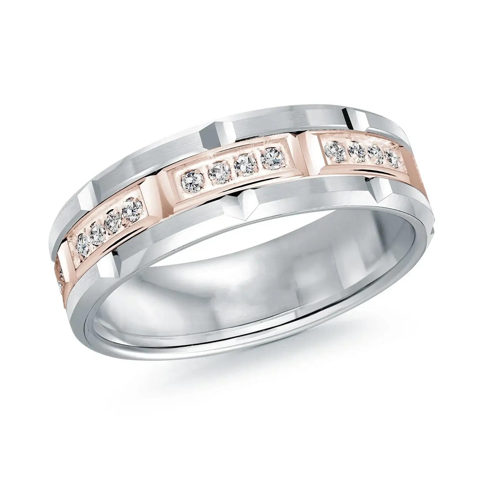 14K White Gold with 14K Rose Gold and Inlaid Diamonds Ring from the Executif Collection by Malo - FJMD-073-7WP32