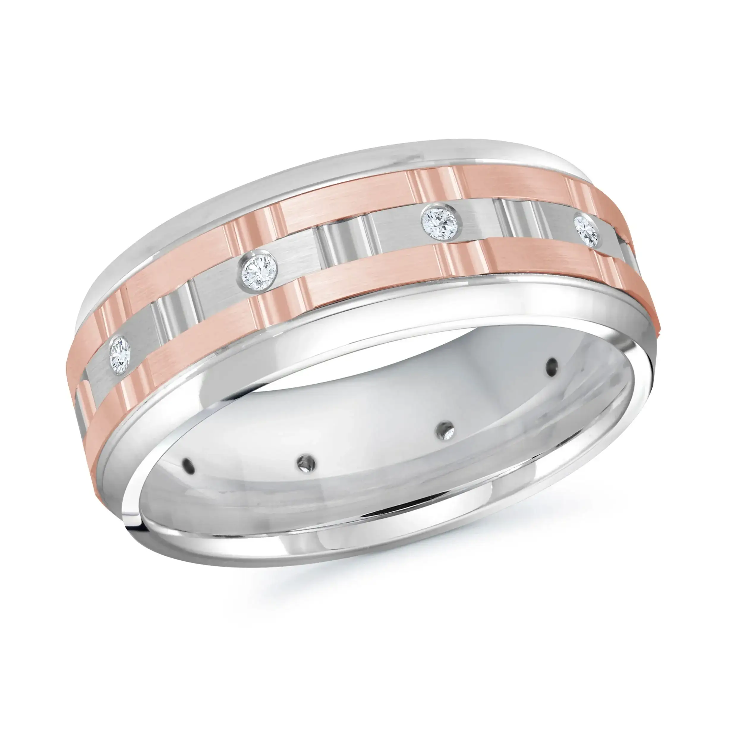 14K White Gold with 14K Rose Gold and Inlaid Diamonds Ring from the Executif Collection by Malo - MRD-086-8WP15