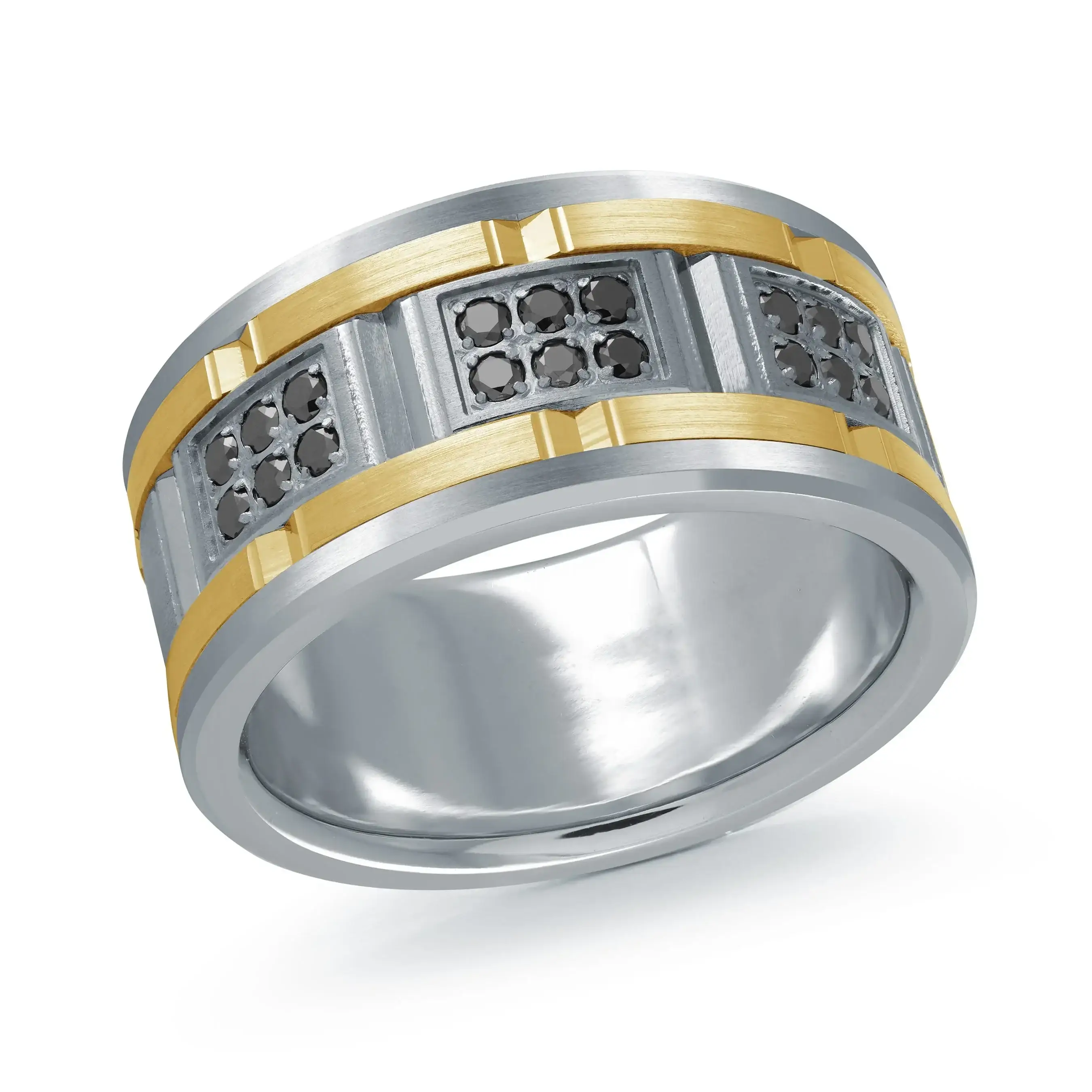 14K White Gold with 14K Yellow Gold and Carbon Fiber Ring from the Tantalum Collection by Malo - MRDTN-057-11WYBD