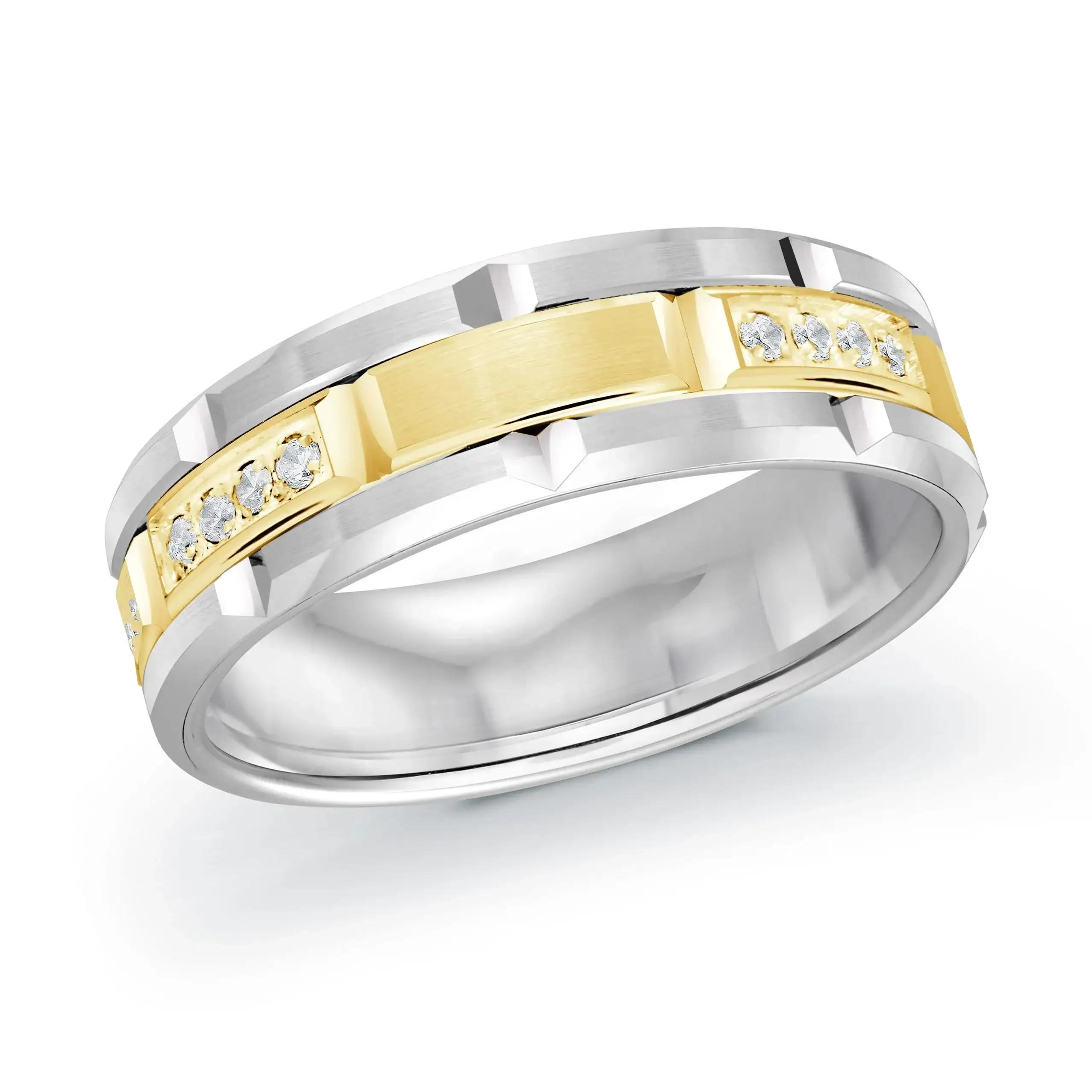 14K White Gold with 14K Yellow Gold and Inlaid Diamonds Ring from the Executif Collection by Malo - FJMD-073-07WY16