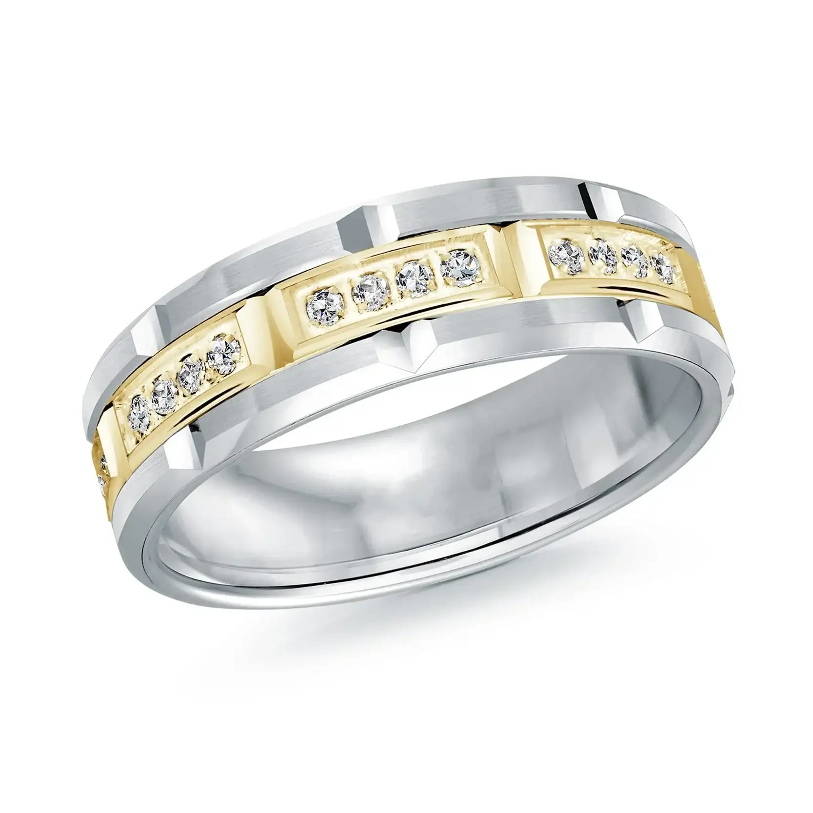 14K White Gold with 14K Yellow Gold and Inlaid Diamonds Ring from the Executif Collection by Malo - FJMD-073-7WY32