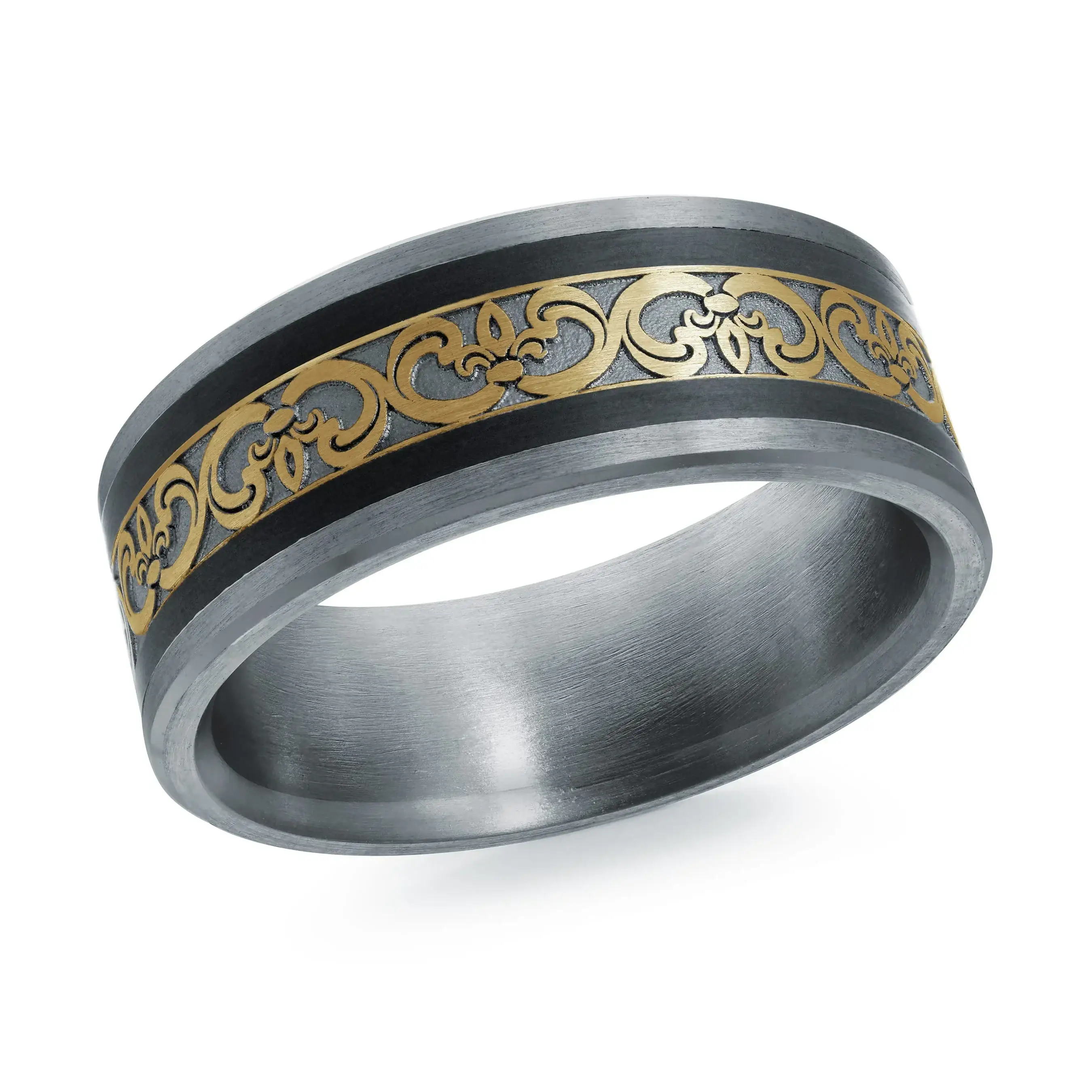14K White Gold with Carbon Fiber and 14K Yellow Gold Ring from the Noir Collection by Malo - MRDA-152-8WBY