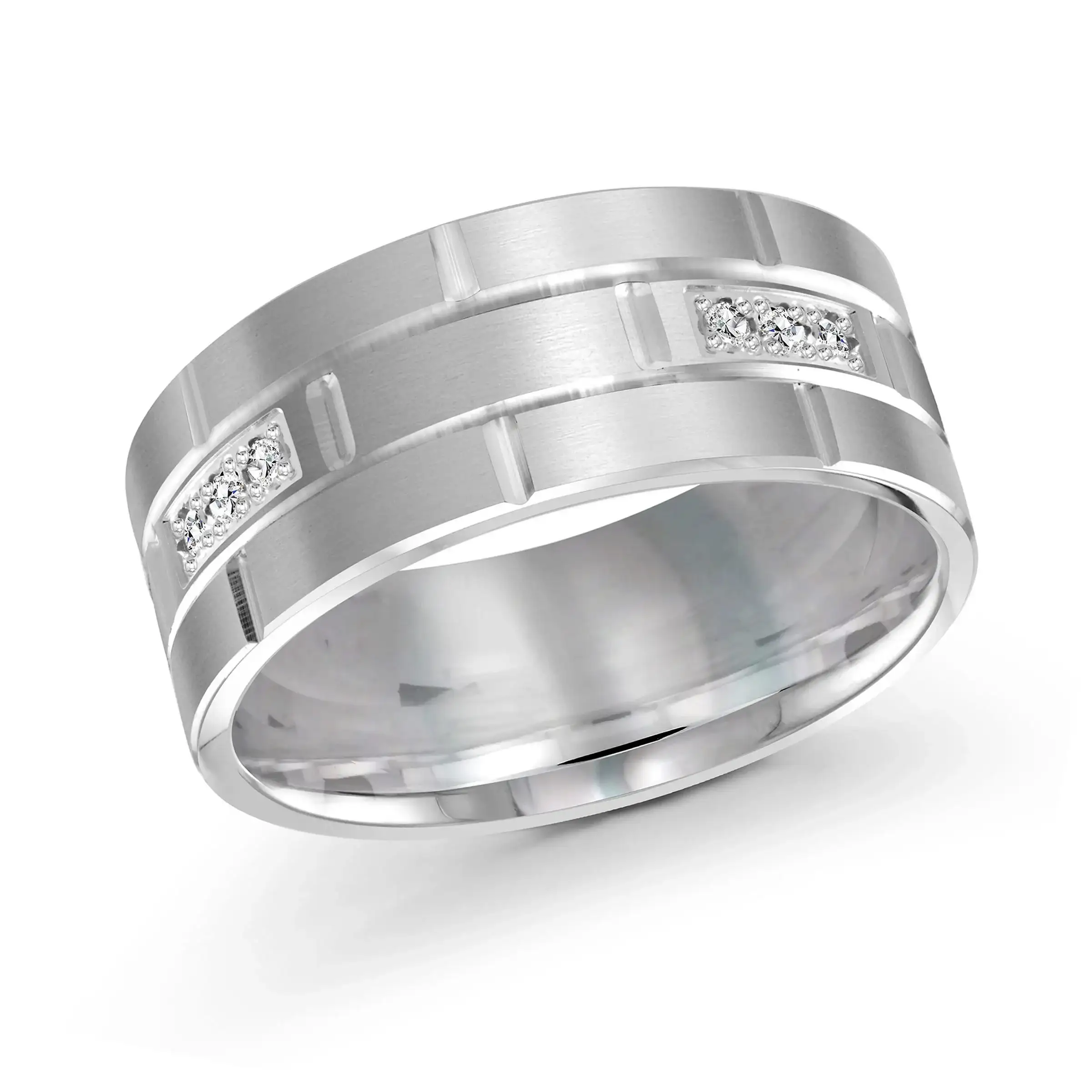 14K White Gold with Inlaid Diamonds Ring from the Executif Collection by Malo - FJMD-002-9W18