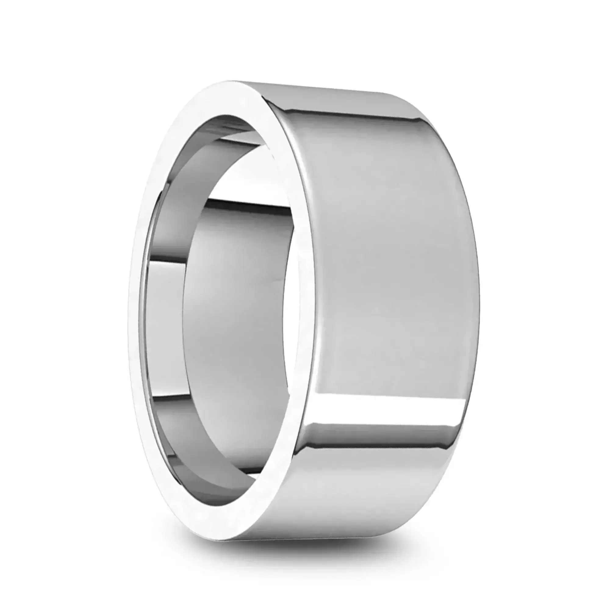 14k White Gold Men's Flat Ring with Polished Finish - 5mm - 10mm - Image 2