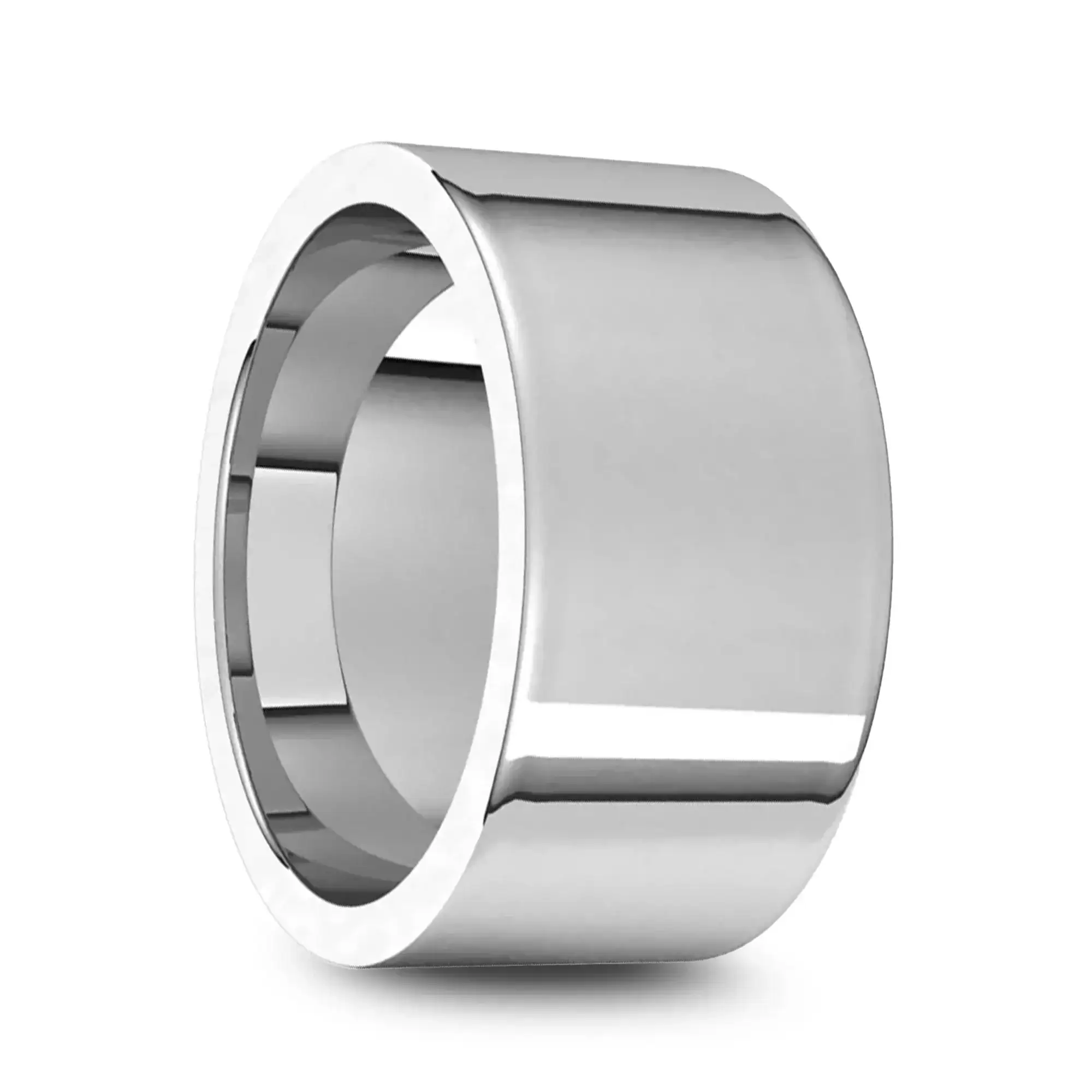 14k White Gold Men's Flat Ring with Polished Finish - 5mm - 10mm - Image 3