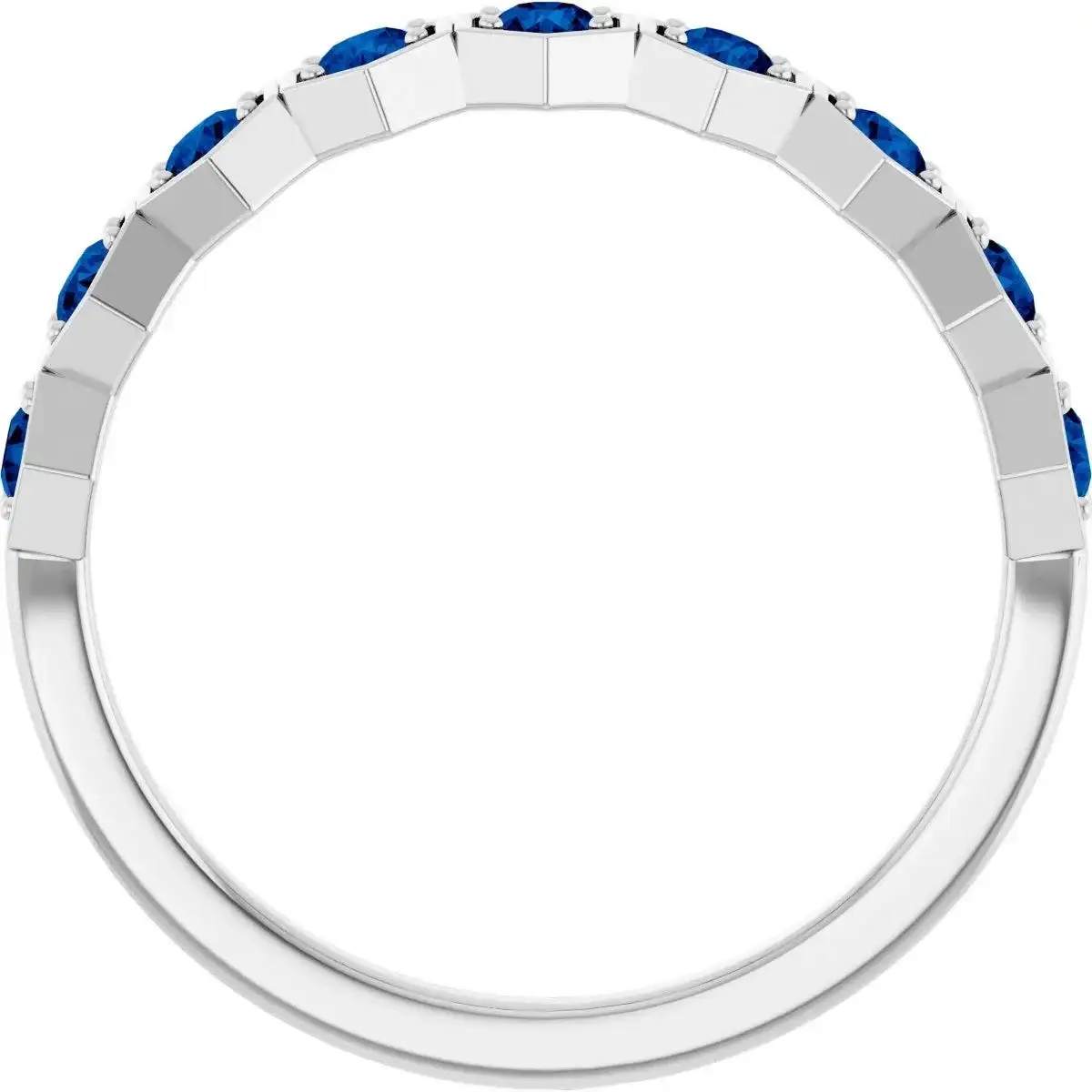 14K White Lab-Grown Blue Sapphire Stackable Ring - Image 2