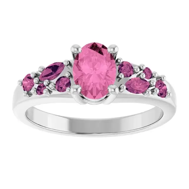 14K White Lab-Grown Pink Sapphire & Natural Pink Tourmaline Ring - Image 3