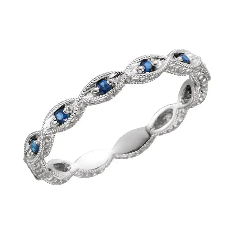 14K White Gold Natural Blue Sapphire Anniversary Band