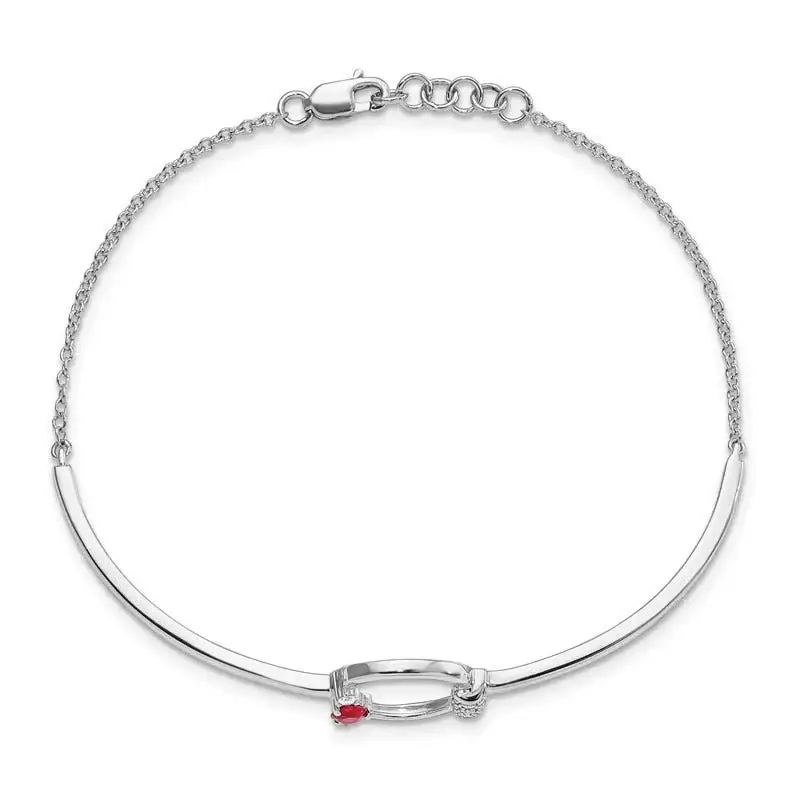 14k White Polished Diamond and Ruby Circle 7in w/.5in ext Bracelet - Image 2