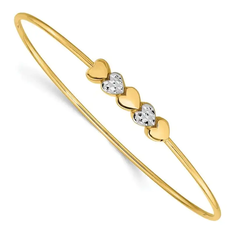 14K & White Rhodium Polished D/C Hearts Slip On Bangle - Image 2