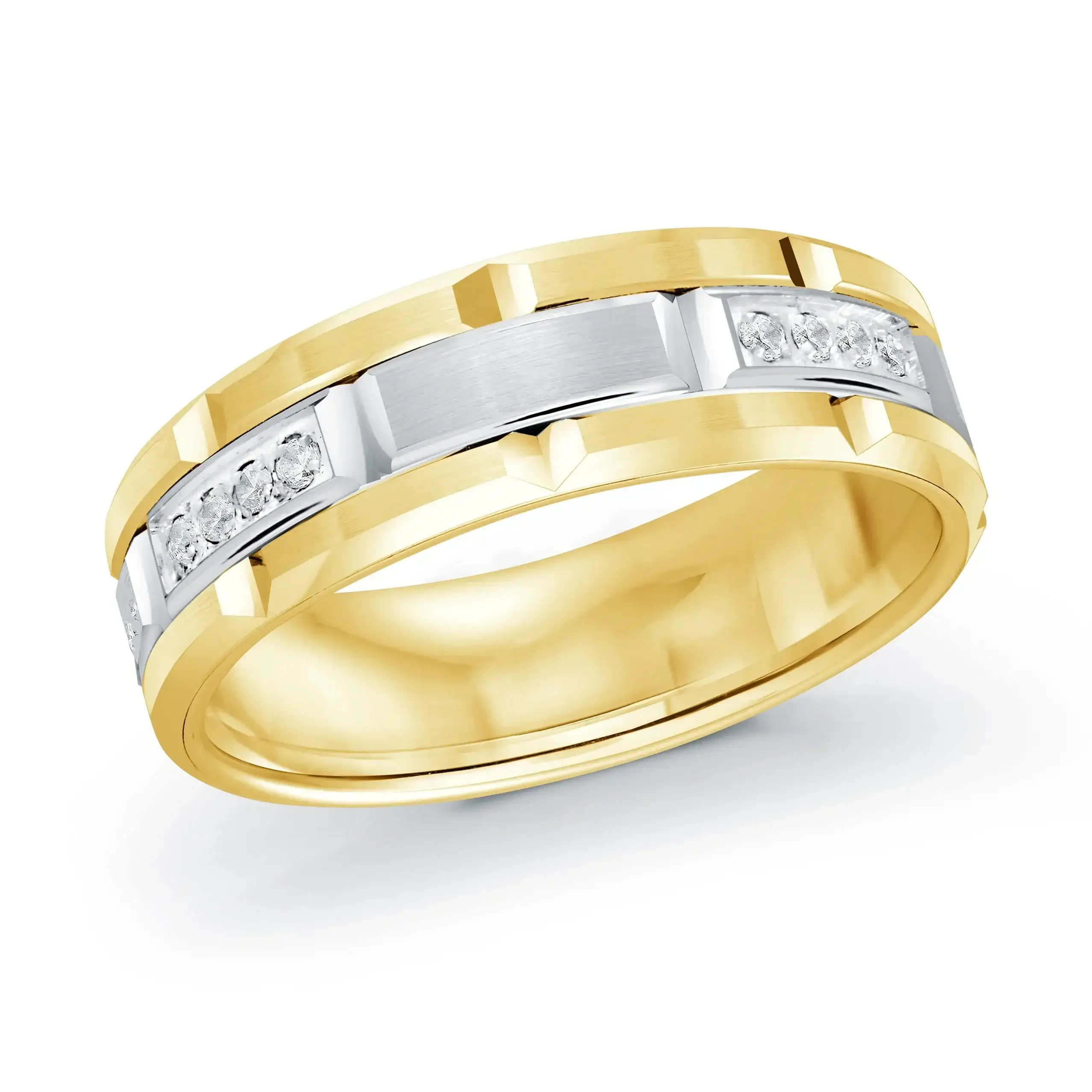 14K Yellow Gold with 14K White Gold and Inlaid Diamonds Ring from the Executif Collection by Malo - FJMD-073-07YW16