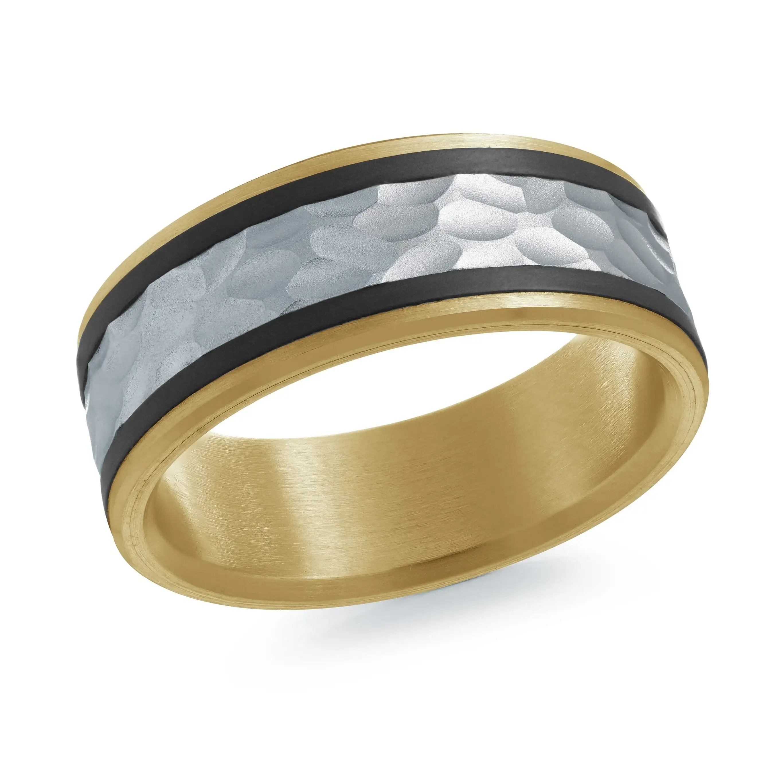 14K Yellow Gold with Carbon Fiber and 14K White Gold Ring from the Noir Collection by Malo - MRDA-151-8YBW