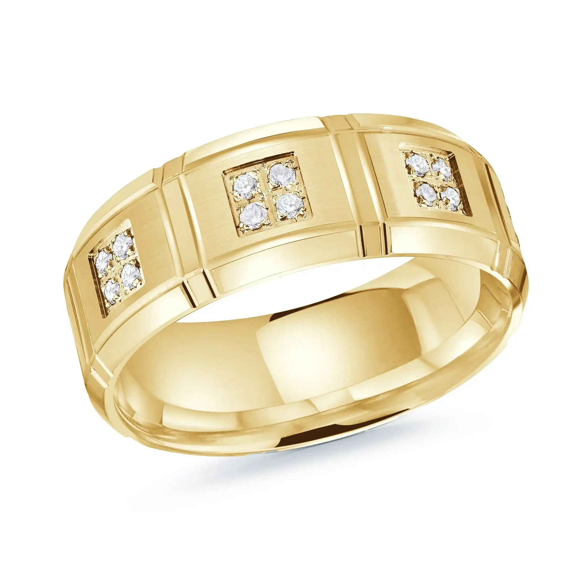 14K Yellow Gold with Inlaid Diamonds Ring from the Executif Collection by Malo - MRD-112-8Y22