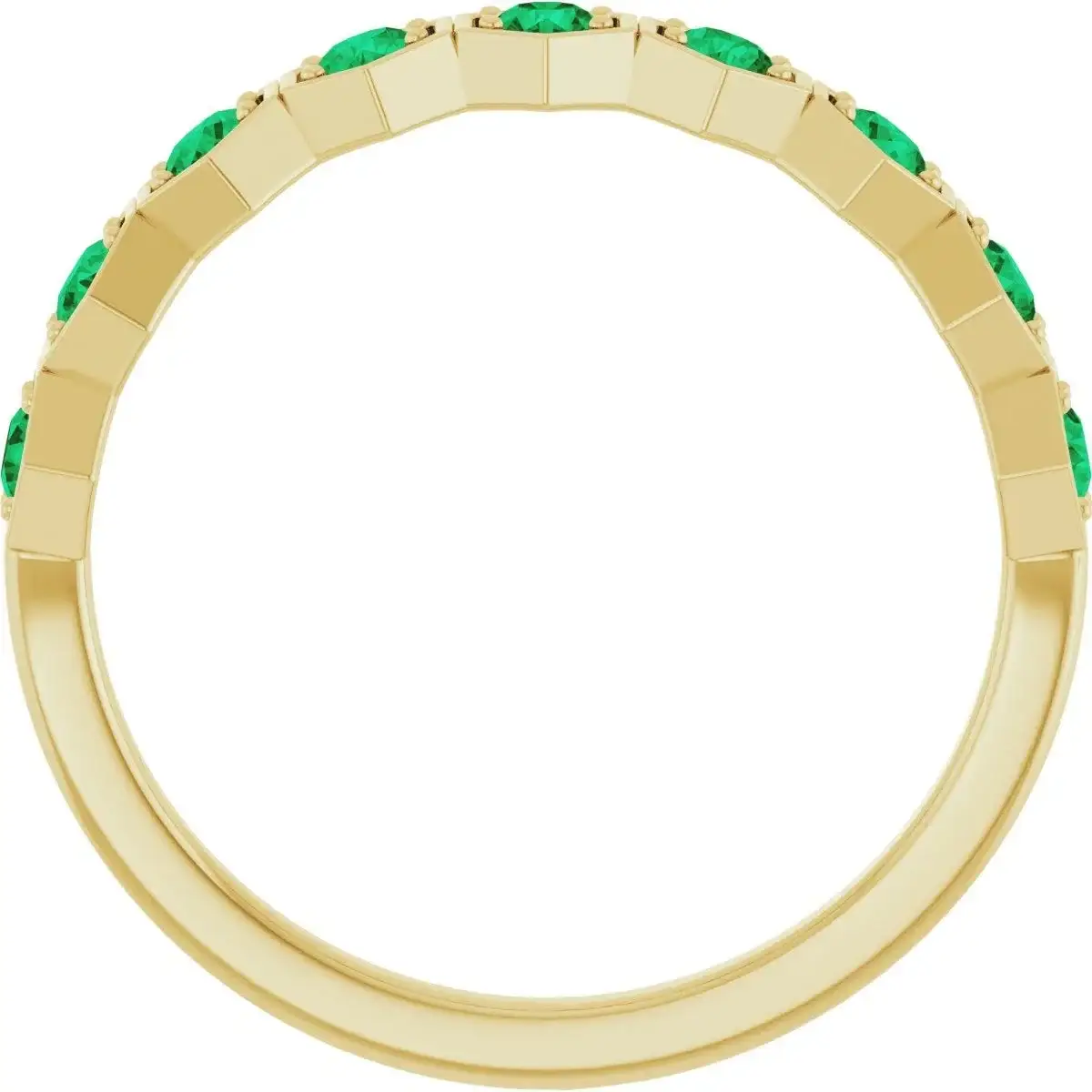 14K Yellow Natural Emerald Stackable Ring - Image 2
