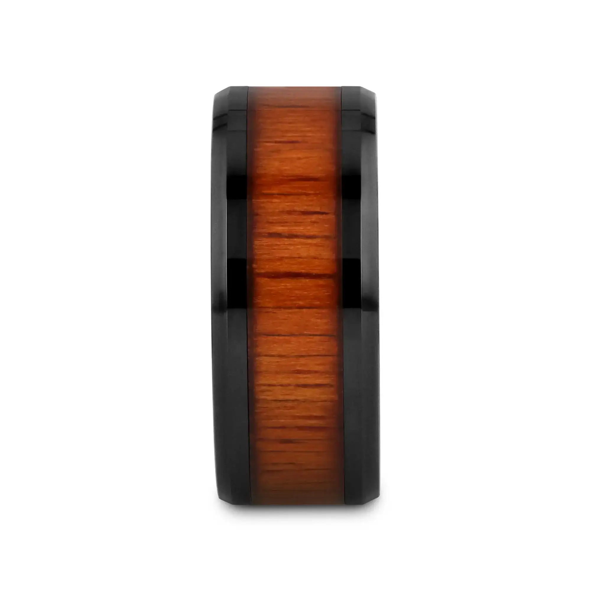 ACACIA Koa Wood Inlaid Black Ceramic Ring with Bevels - 4mm - 12mm - Image 14