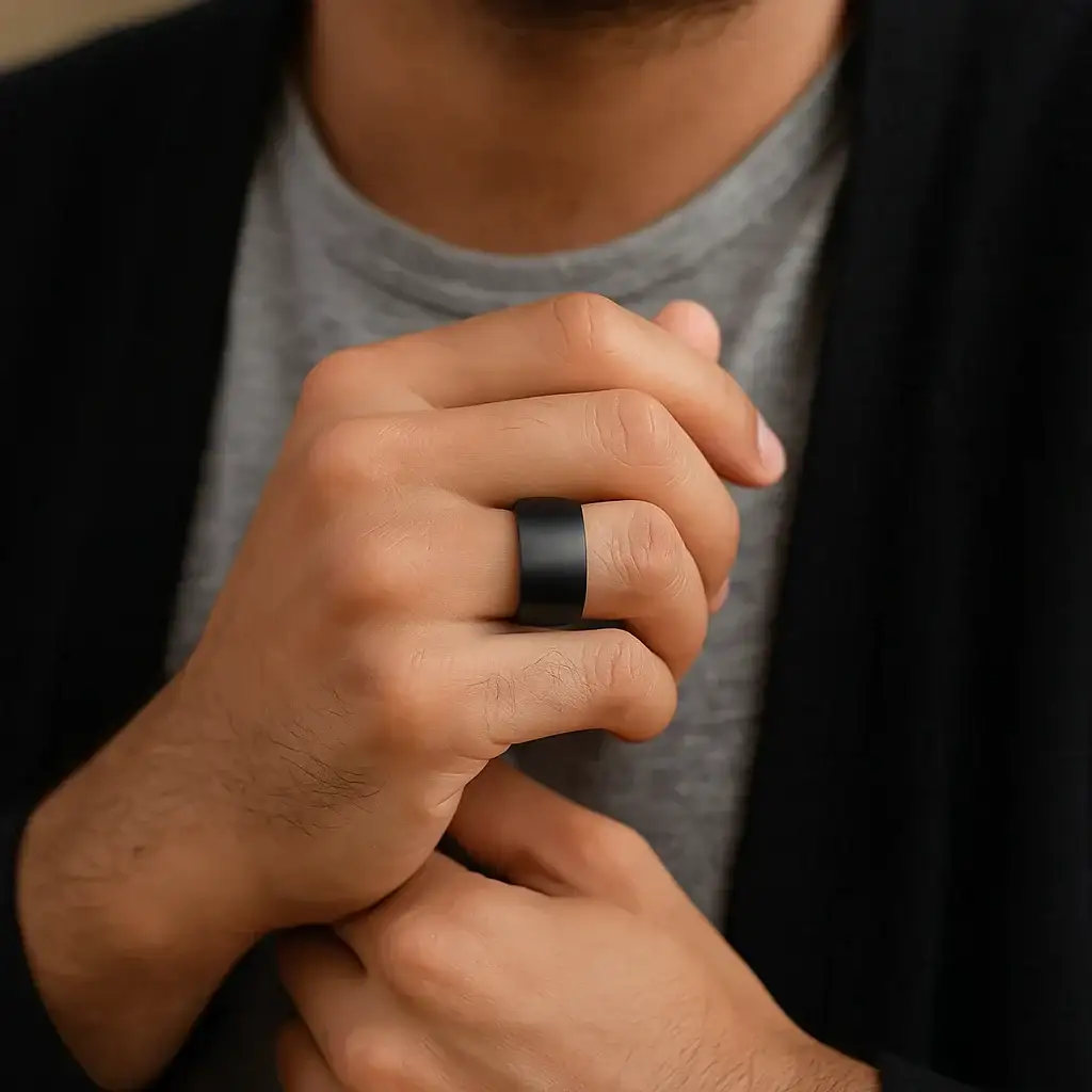 AETHER Domed Black Tungsten Carbide Ring with Brushed Finish — 20mm Extra-Wide - Image 3