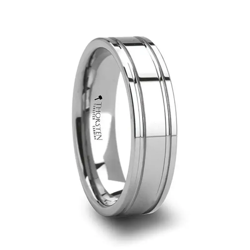 ANCHORAGE Men’s Tungsten Wedding Band with Dual Offset Grooves - 6mm or 8mm - Image 3