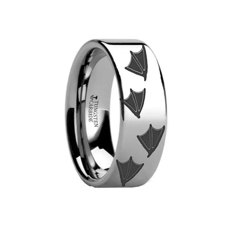Animal Track Duck Print Engraved Flat Tungsten Ring - 4mm - 12mm
