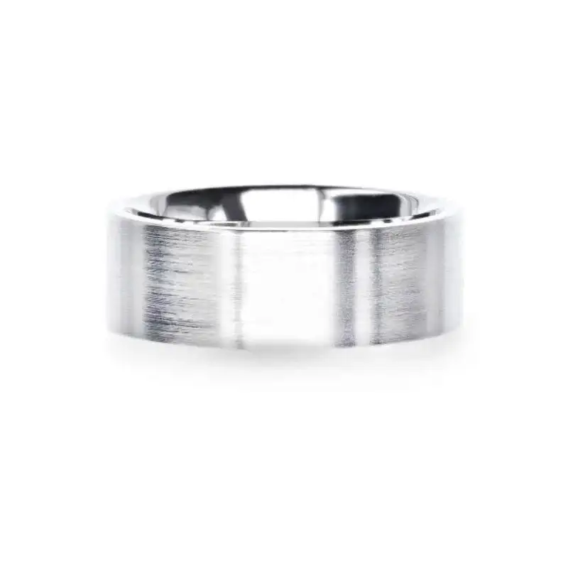 ARISTOCRAT Silver Brushed Finish Flat Style Wedding Band - 4mm & 8mm - Image 3