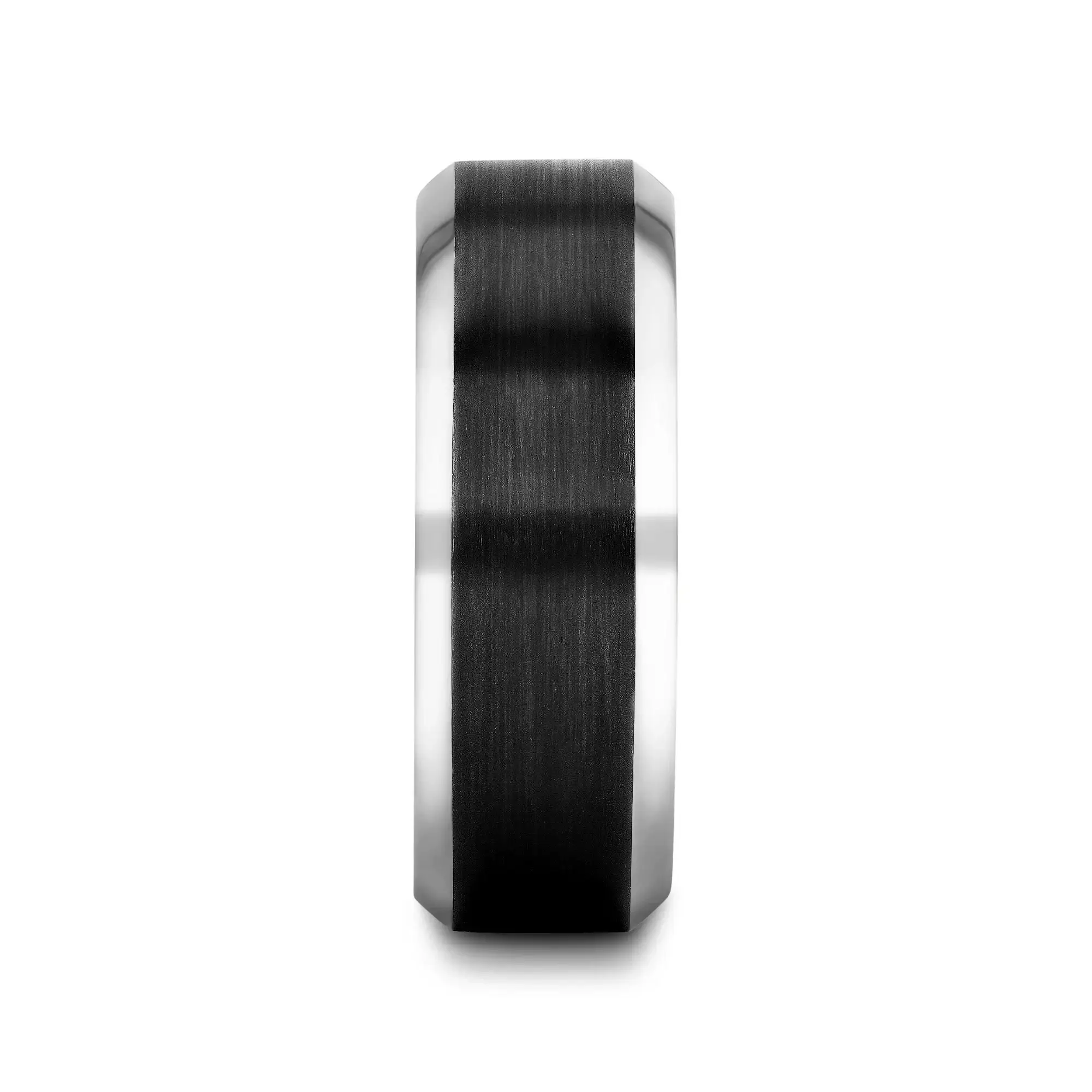 ATNOS Men’s Black Titanium Wedding Ring with Brushed Center and Polished Beveled Edges — 6mm & 8mm - Image 2