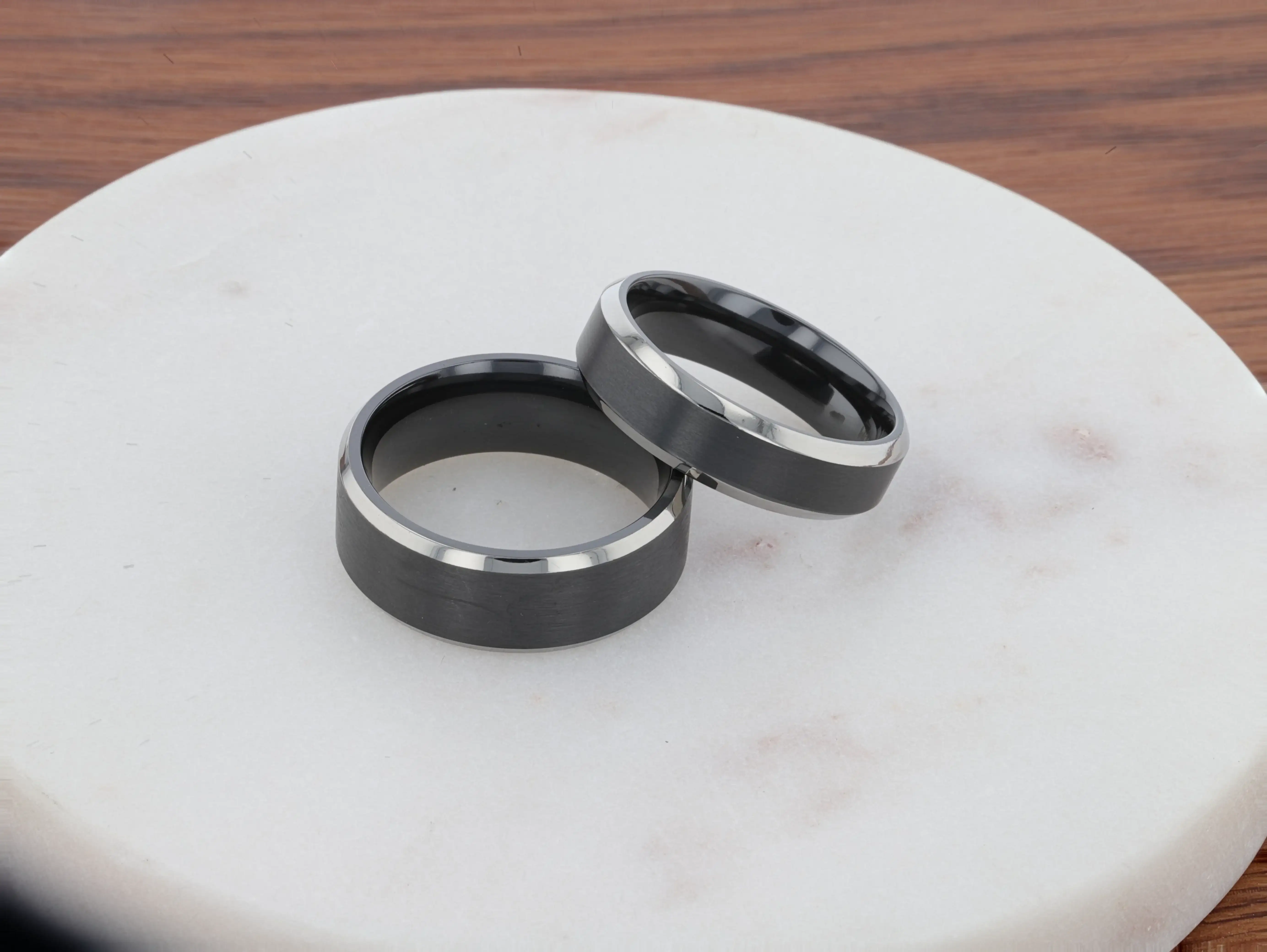ATNOS Men’s Black Titanium Wedding Ring with Brushed Center and Polished Beveled Edges — 6mm & 8mm - Image 4