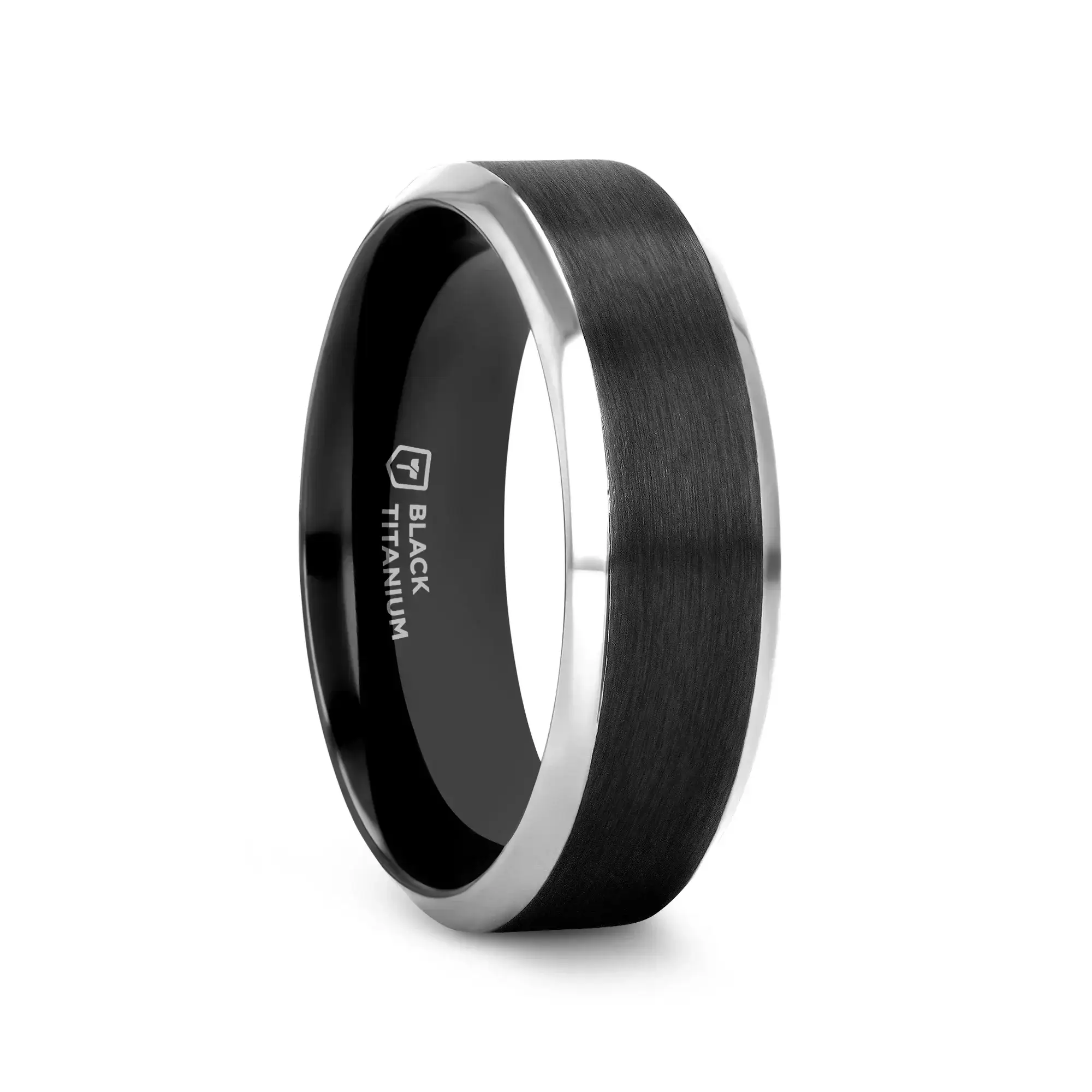 ATNOS Men’s Black Titanium Wedding Ring with Brushed Center and Polished Beveled Edges — 6mm & 8mm - Image 9