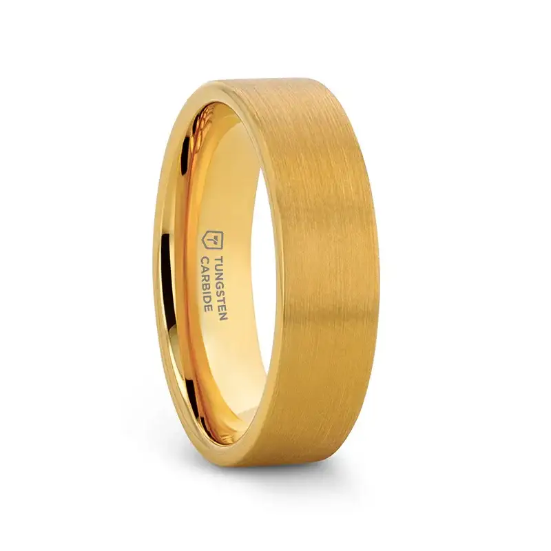 AUDEN Gold-Plated Flat Brushed Tungsten Wedding Ring — 4mm, 6mm & 8mm - Image 4