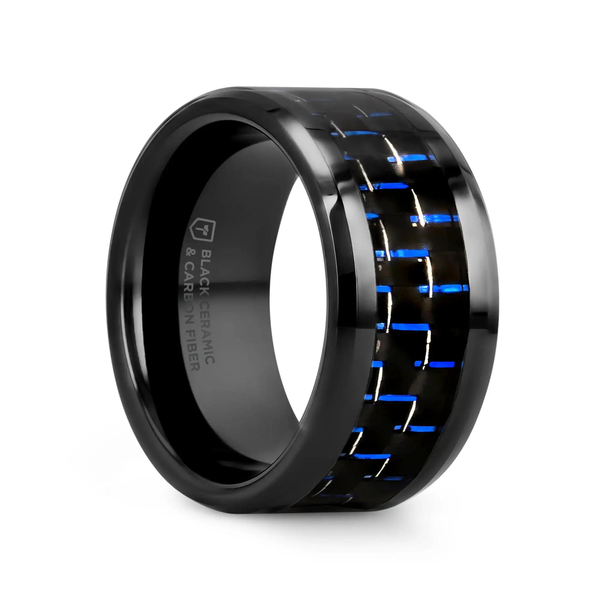 AVITUS Black Beveled Ceramic Ring with Blue & Black Carbon Fiber Inlay - 4mm - 10mm - Image 10