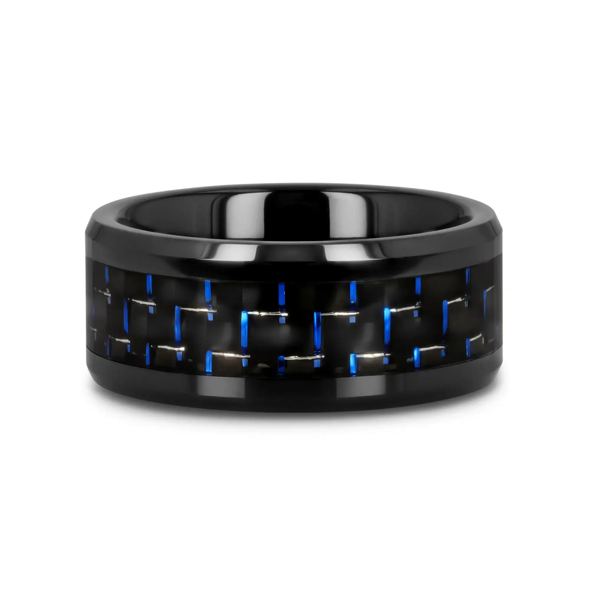 AVITUS Black Beveled Ceramic Ring with Blue & Black Carbon Fiber Inlay - 4mm - 10mm - Image 12