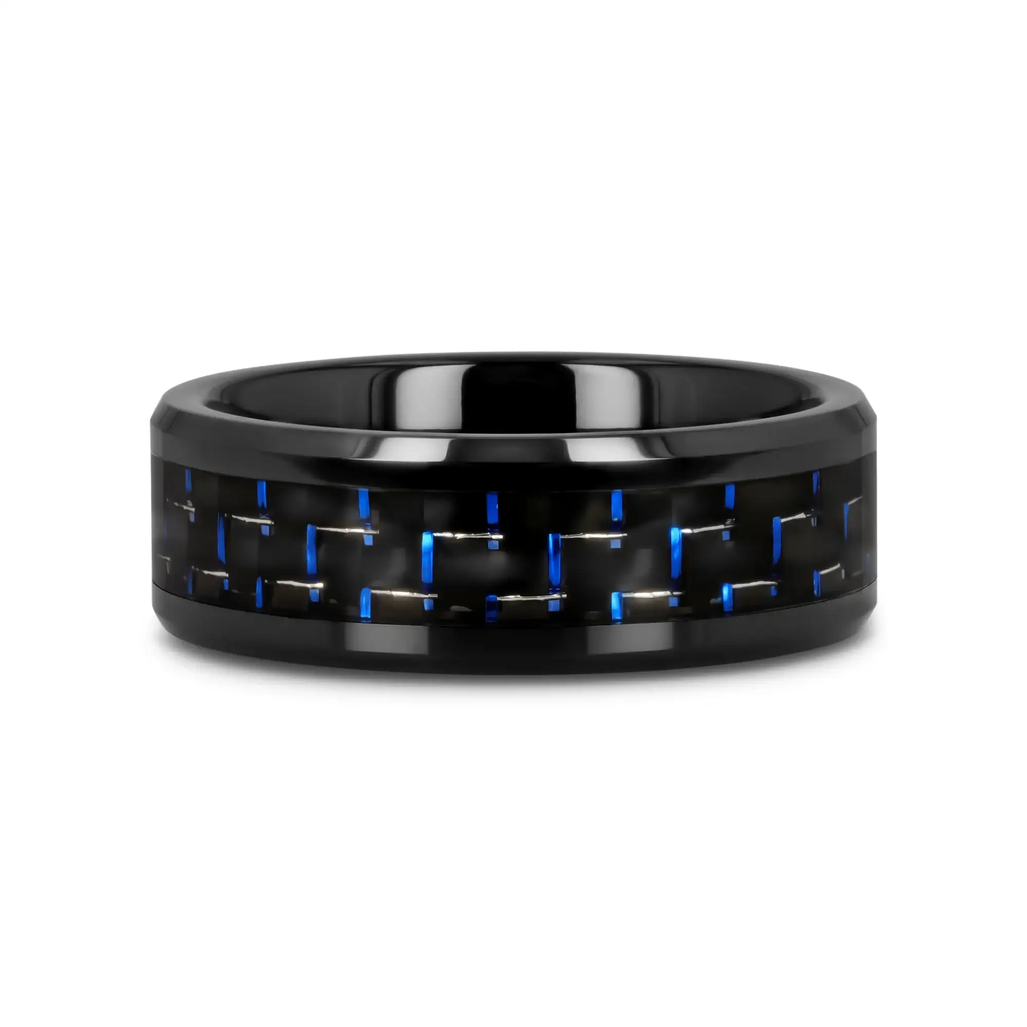 AVITUS Black Beveled Ceramic Ring with Blue & Black Carbon Fiber Inlay - 4mm - 10mm - Image 3
