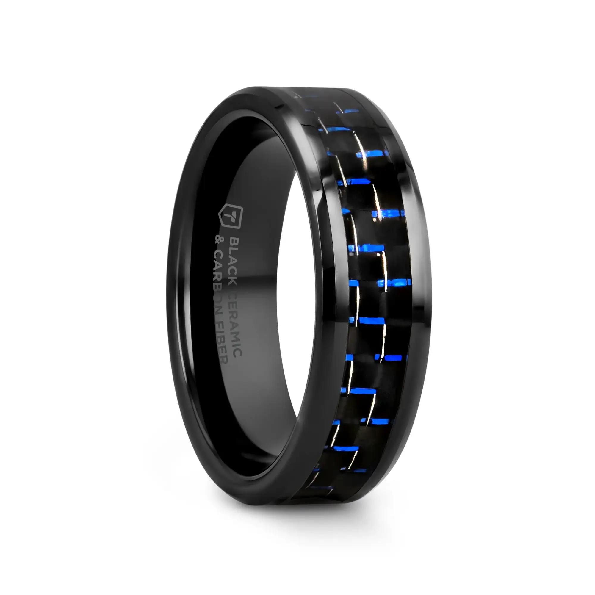 AVITUS Black Beveled Ceramic Ring with Blue & Black Carbon Fiber Inlay - 4mm - 10mm - Image 4