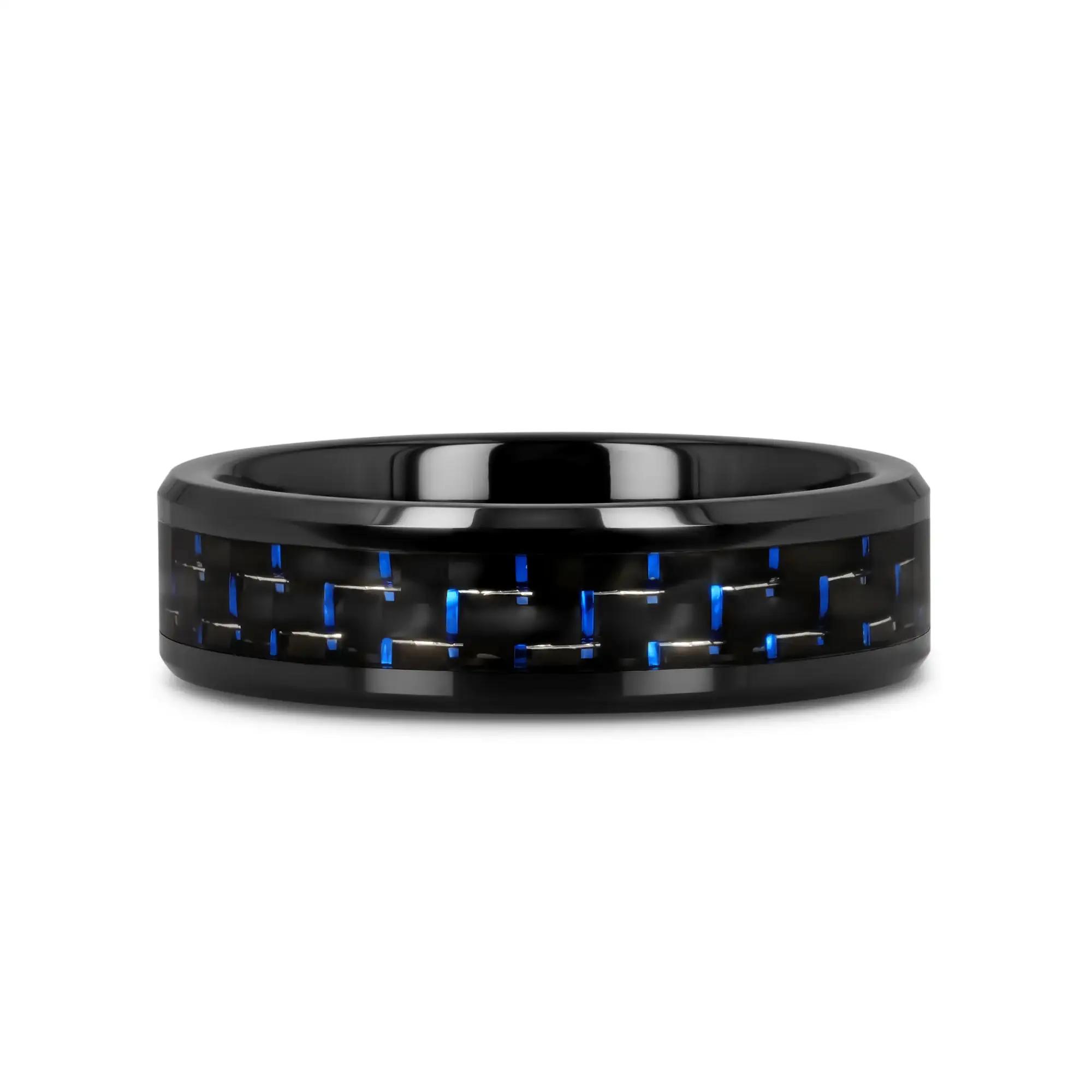 AVITUS Black Beveled Ceramic Ring with Blue & Black Carbon Fiber Inlay - 4mm - 10mm - Image 6