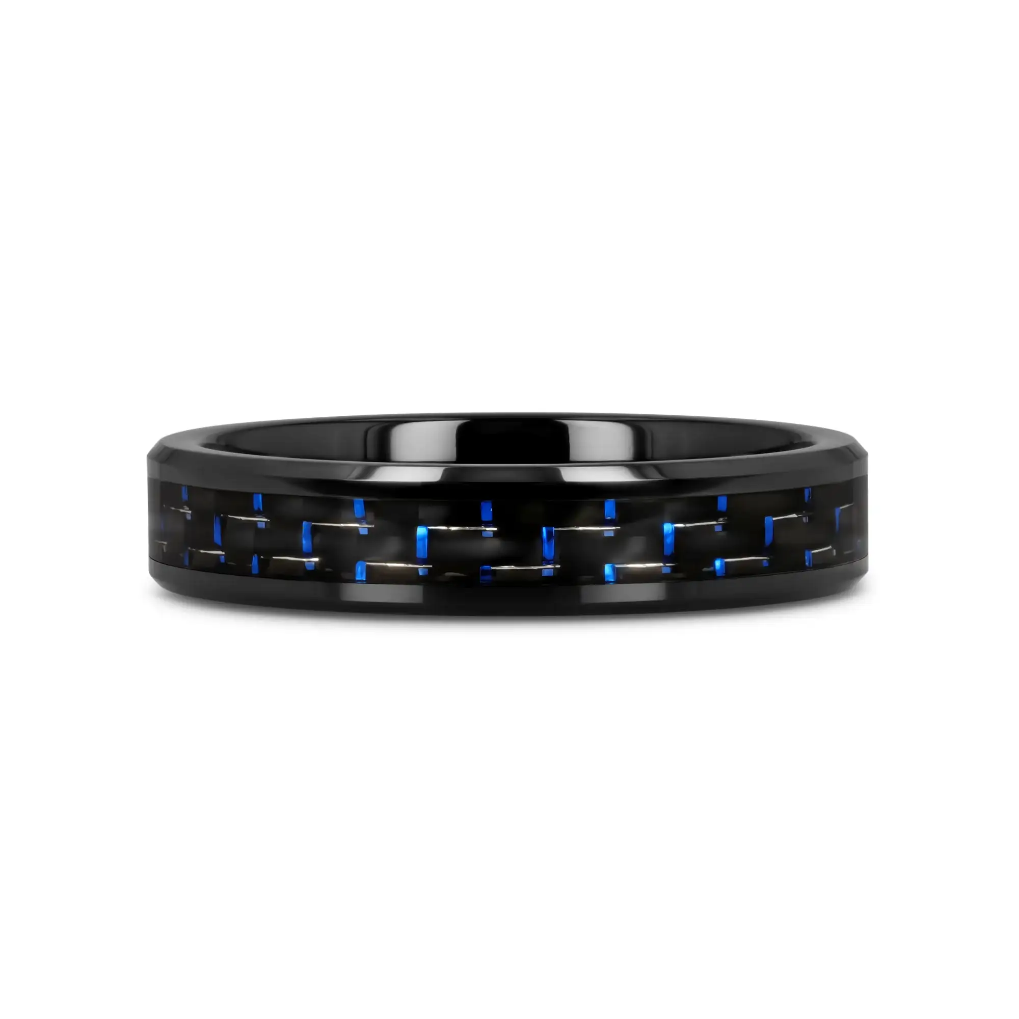 AVITUS Black Beveled Ceramic Ring with Blue & Black Carbon Fiber Inlay - 4mm - 10mm - Image 9
