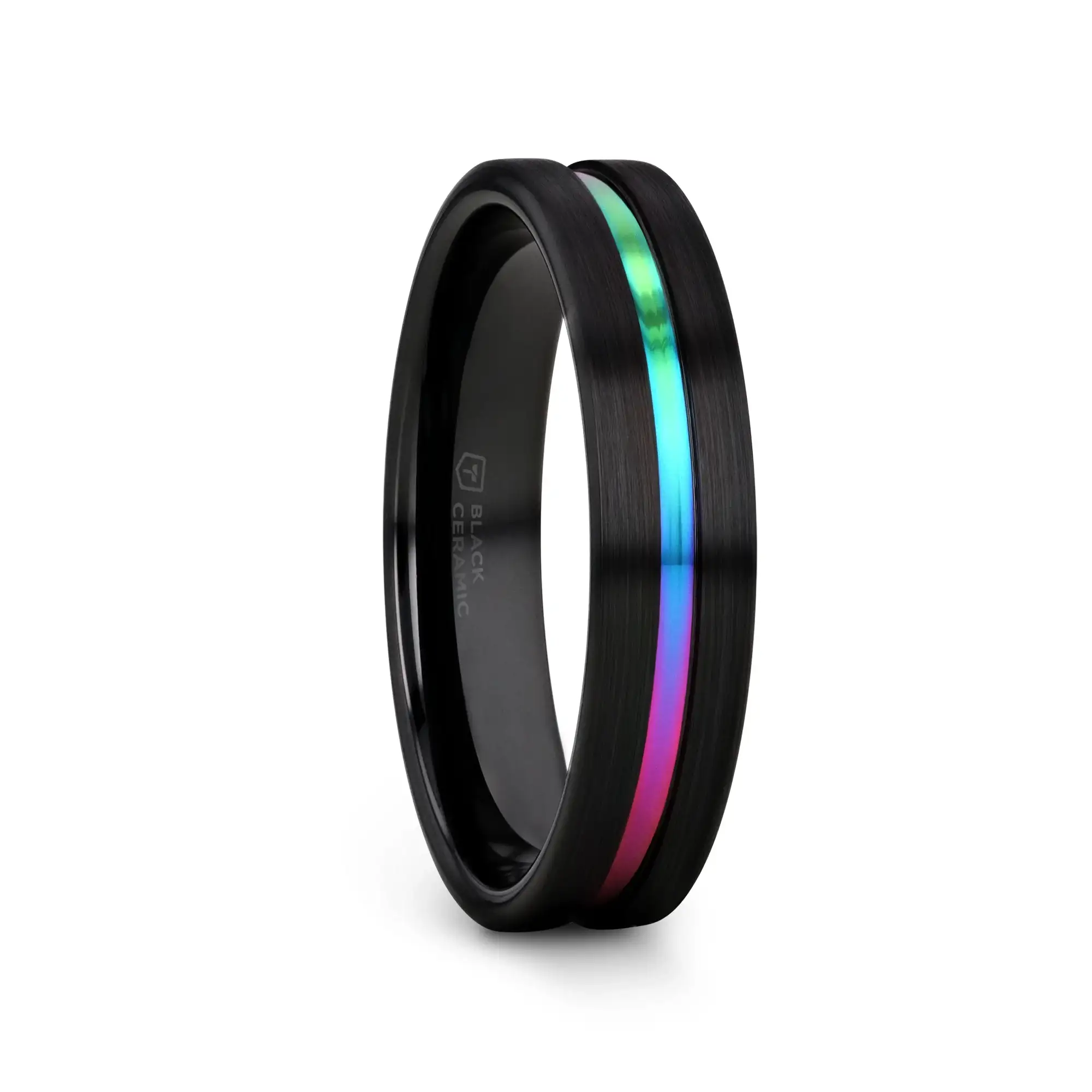 AZURE Flat Black Ceramic Ring Brushed with Rainbow Groove - 4mm - 8mm - Image 11