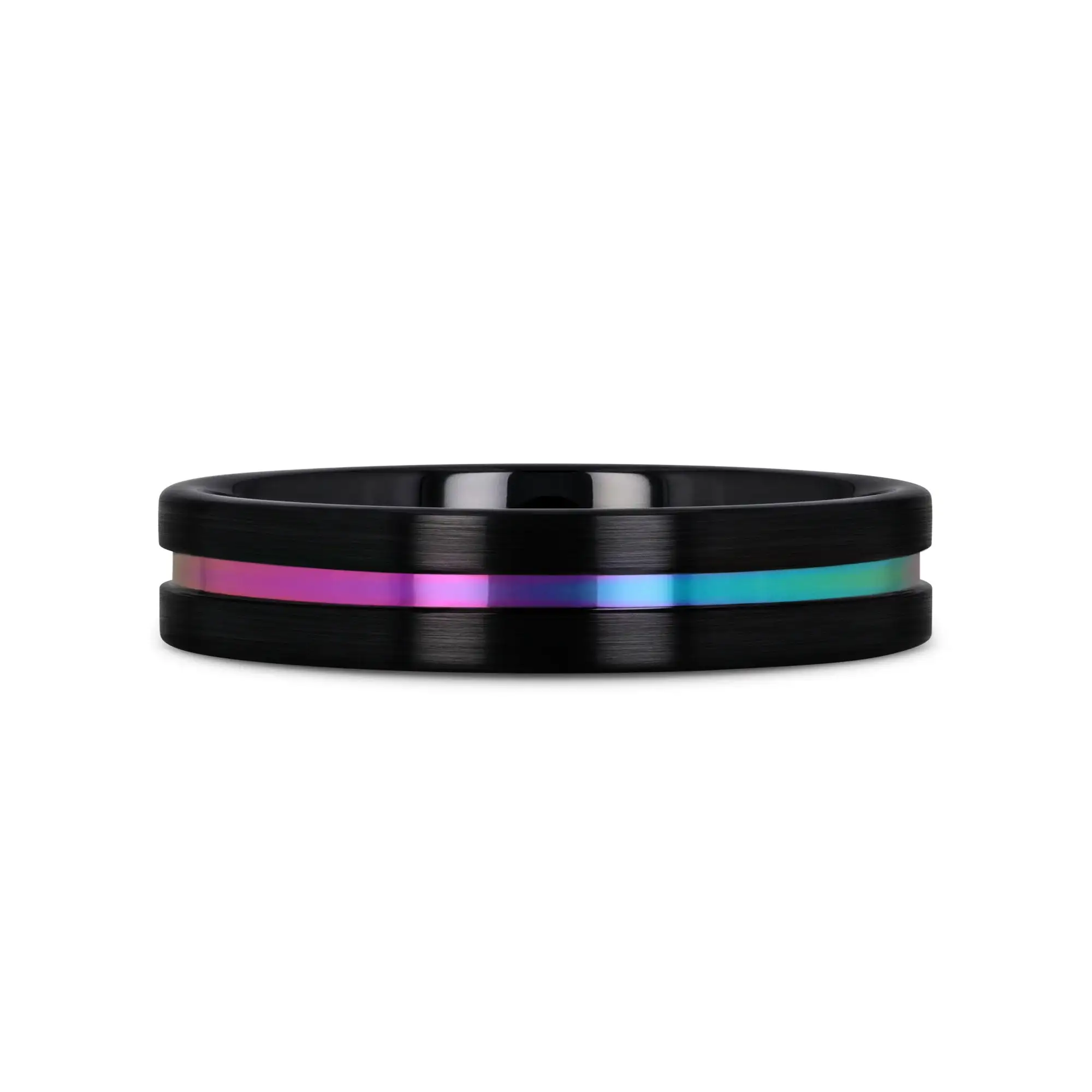 AZURE Flat Black Ceramic Ring Brushed with Rainbow Groove - 4mm - 8mm - Image 13