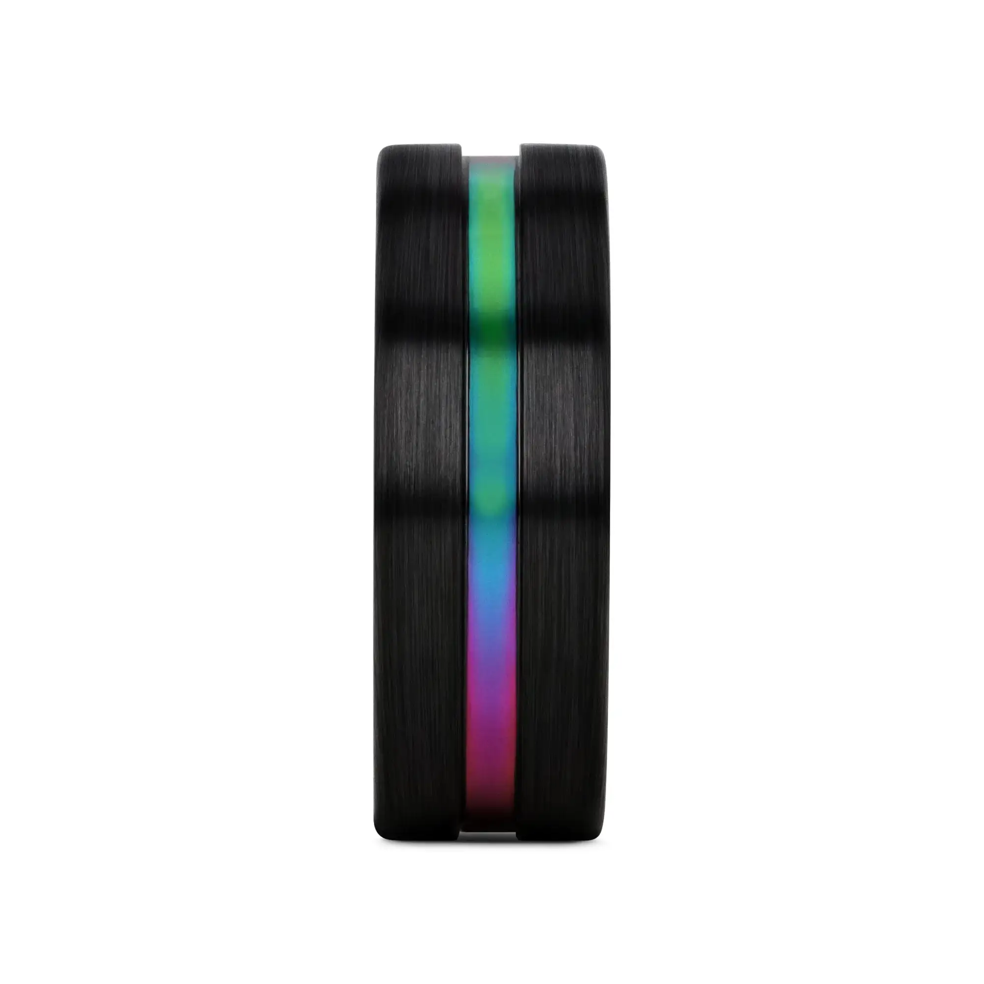 AZURE Flat Black Ceramic Ring Brushed with Rainbow Groove - 4mm - 8mm - Image 2